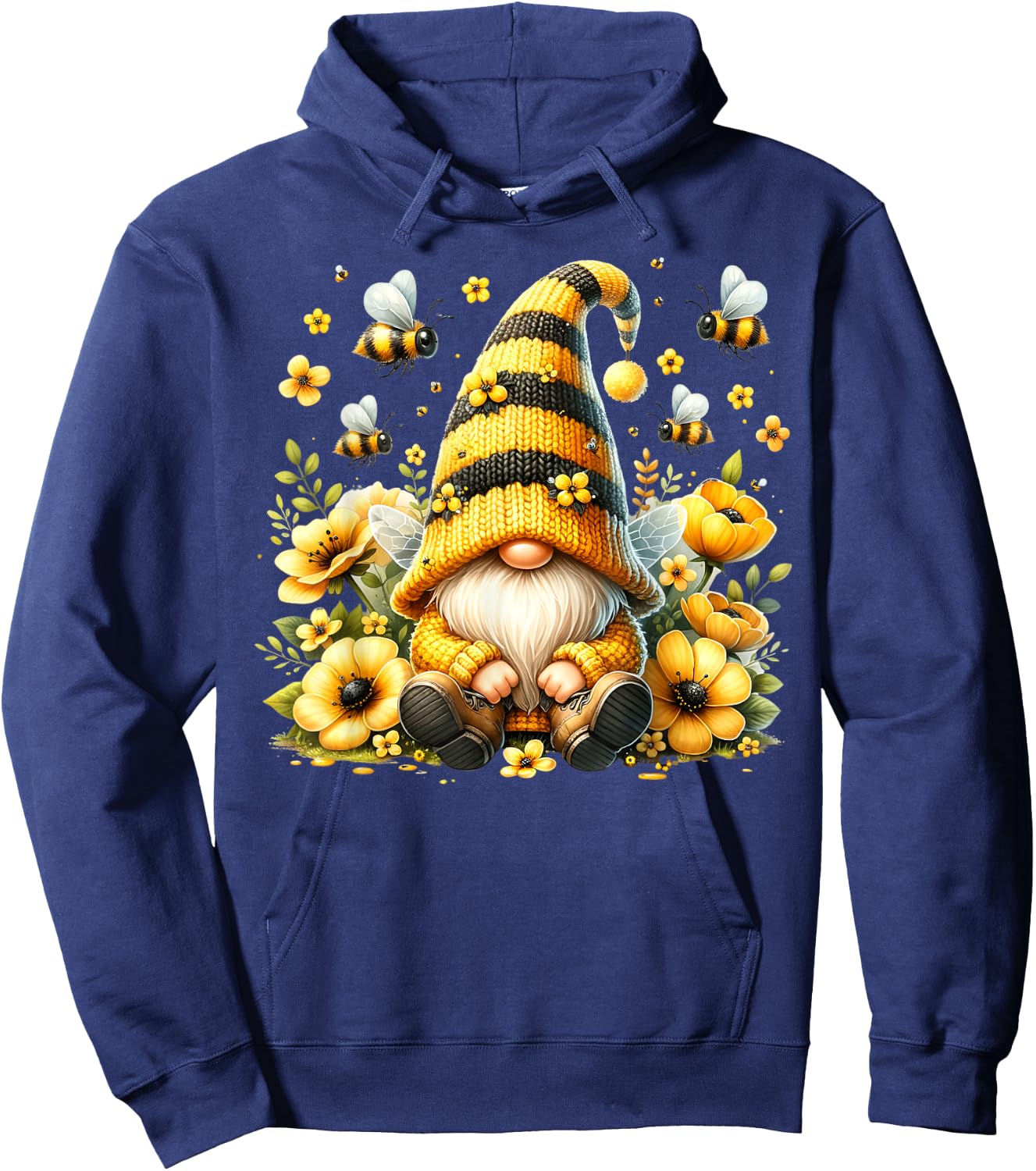 Cute Gnome Floral Bee Summer Beekeeper Botanical Gardening Hoodie - Hoodie | Navy