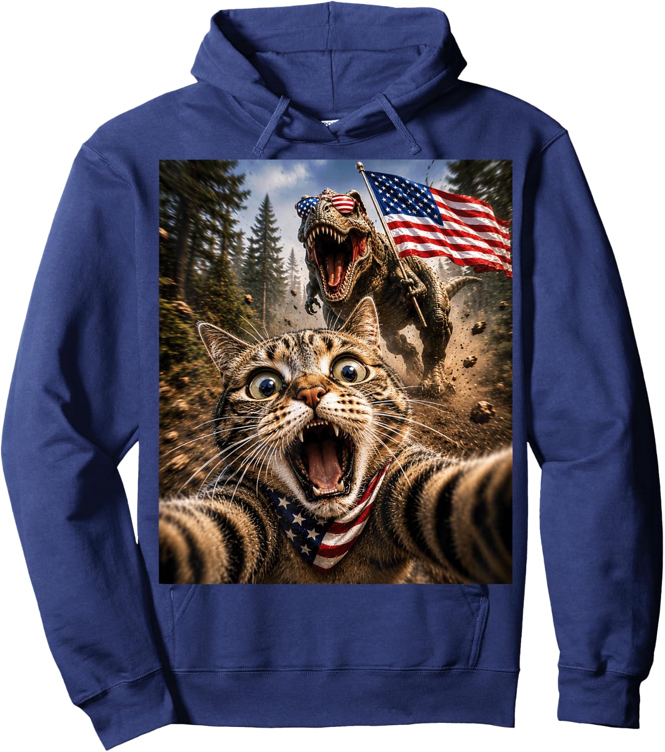 Patriotic TRex Cat Dinosaur Fourth of July Funny 4th of July Hoodie - Hoodie | Navy