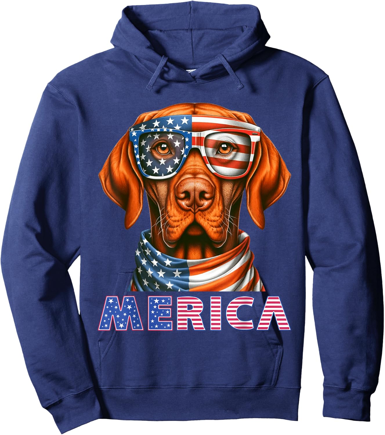 Merica Hungarian Vizsla American flag Patriotic 4th of July Hoodie - Hoodie | Navy