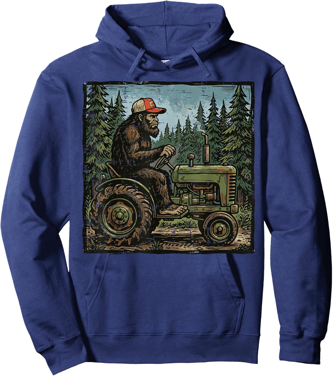 Bigfoot Sasquatch Tractor Funny Farm Farmer Men Women Kids Hoodie - Hoodie | Navy