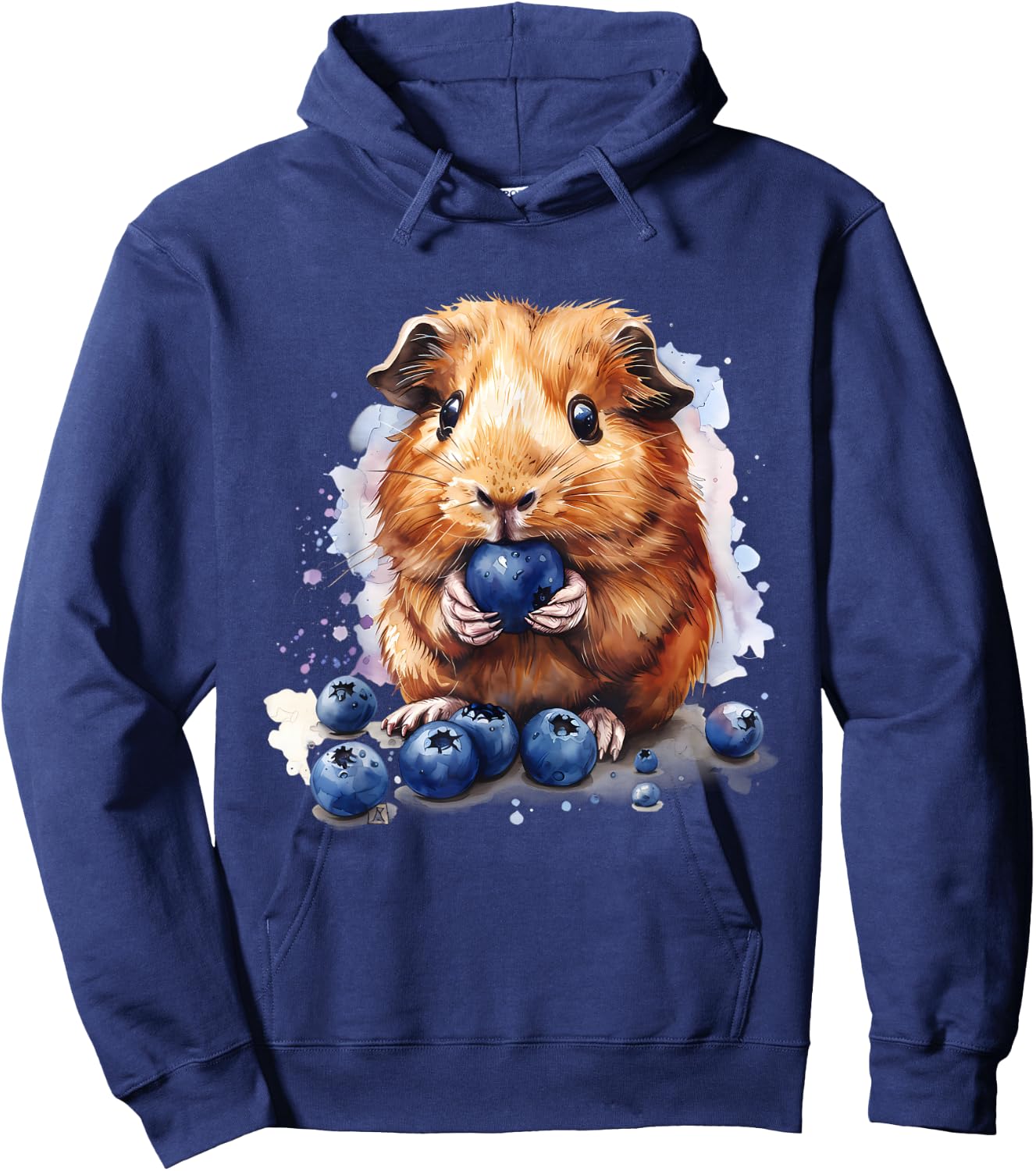 Blueberry Guinea Pig Watercolor Blueberry Fruit Drawing Hoodie - Hoodie | Navy