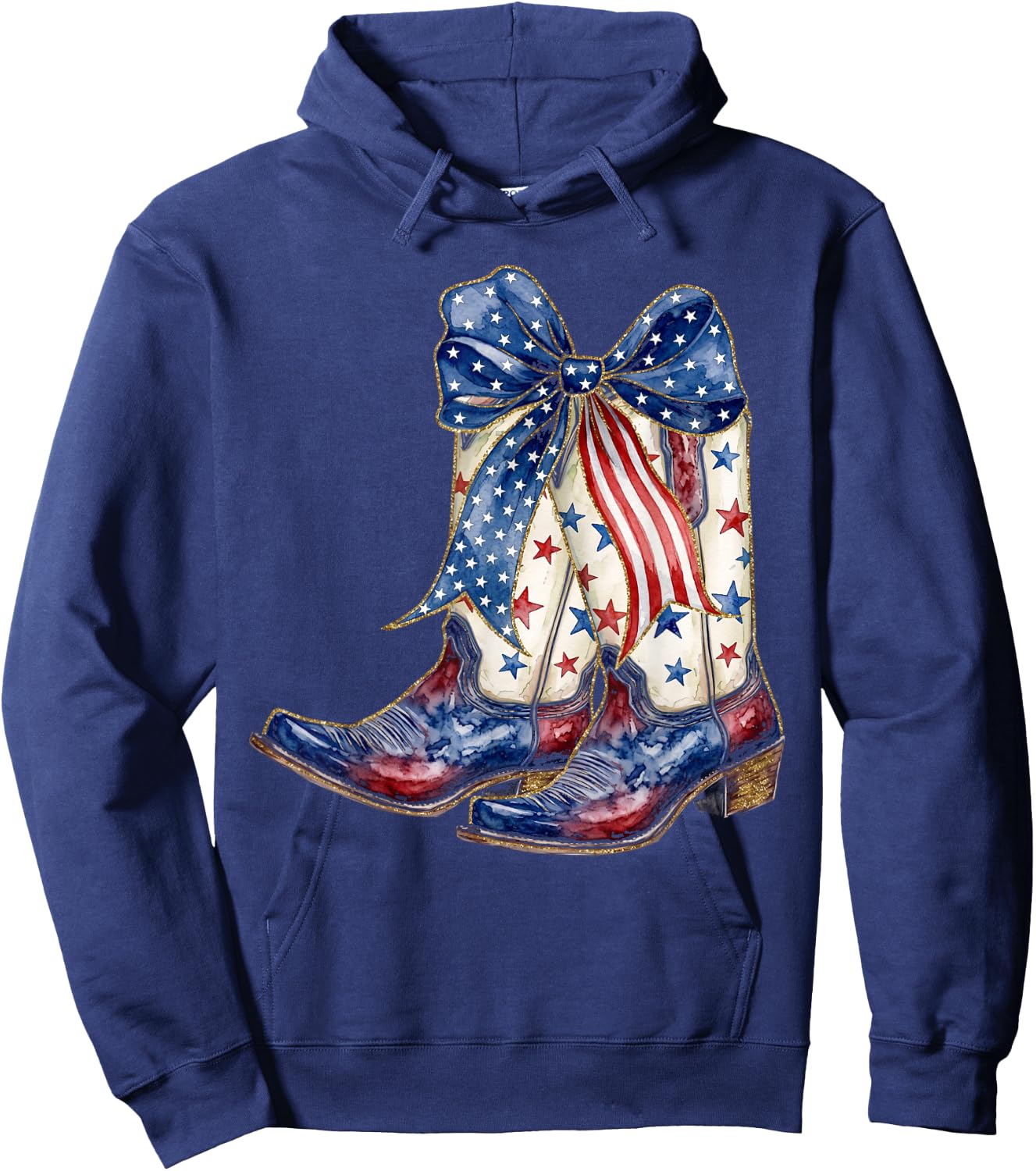 Retro Western Cowboy Boots Cowgirl American Flag 4th of July Hoodie - Hoodie | Navy