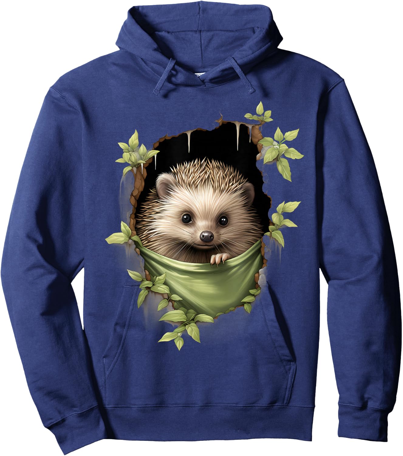 Hedgehog Nature Portrait Motif Animal Art Forest Wildlife , black Hoodie - Hoodie | Navy