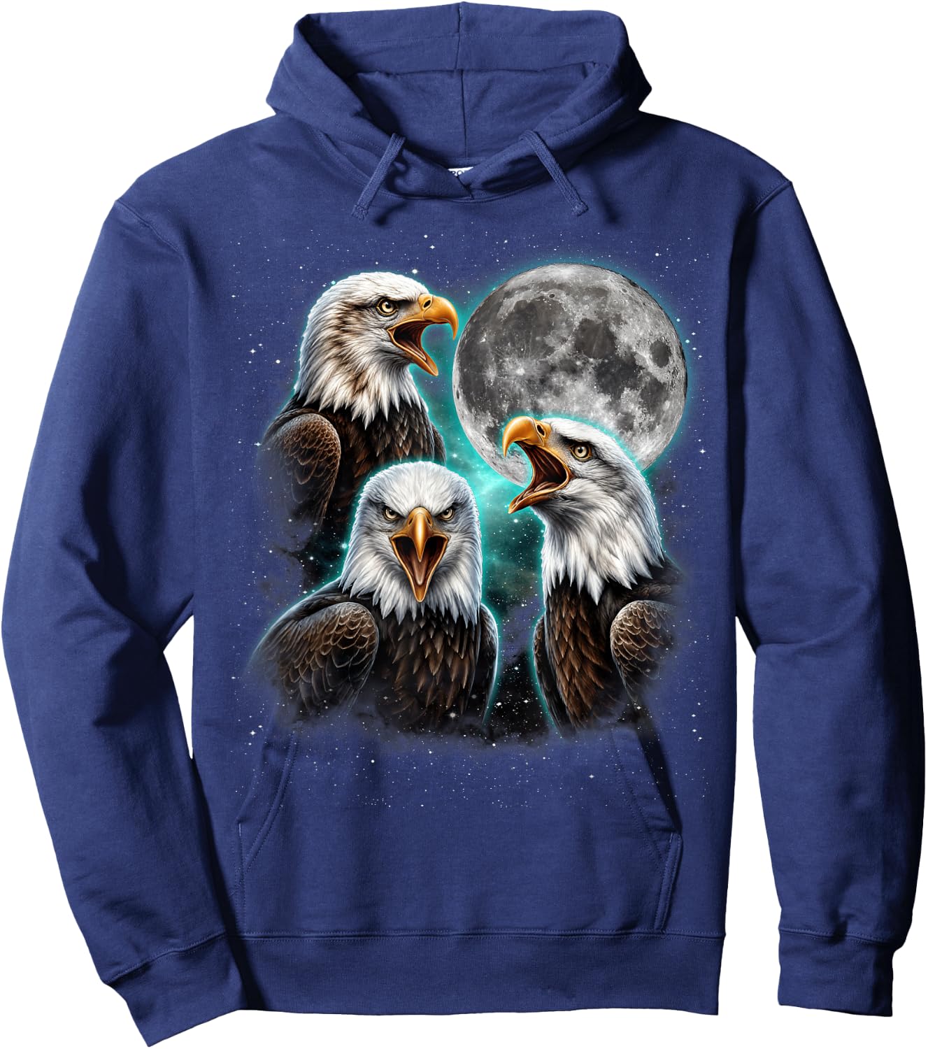 Three Bald Eagle Moon Meme Funny American Bird Eagles Lover Hoodie - Hoodie | Navy