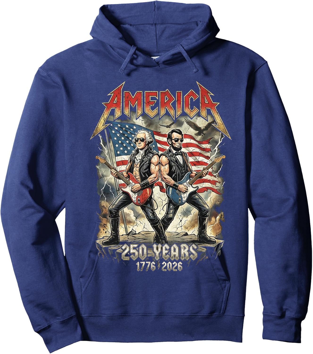 Abe Lincoln Guitar George Washington USA 250 Anniversary Hoodie - Hoodie | Navy