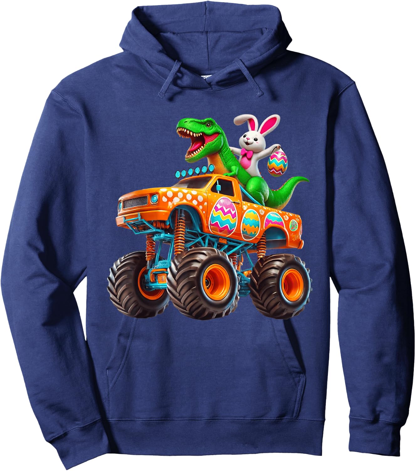 Bunny T-rex Easter Monster Truck Dino Funny Boys Kids Cute Hoodie - Hoodie | Navy