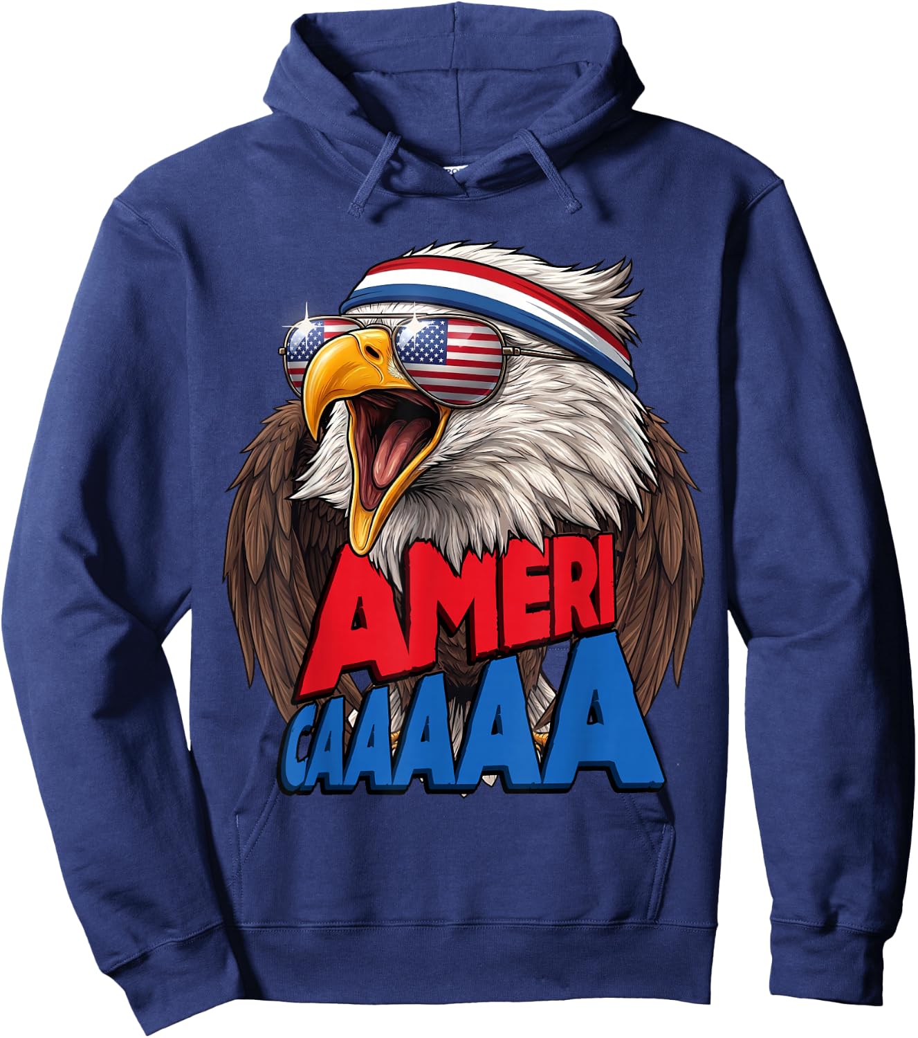 Americaaaaa Screaming Eagle Fourth of July Hoodie - Hoodie | Navy