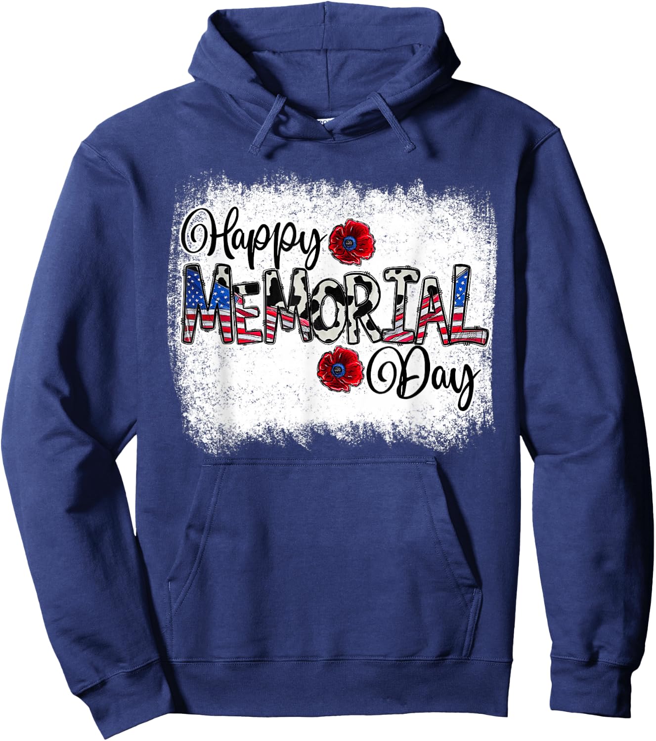 Bleached Happy Memorial Day Flower USA Patriotic Hoodie - Hoodie | Navy