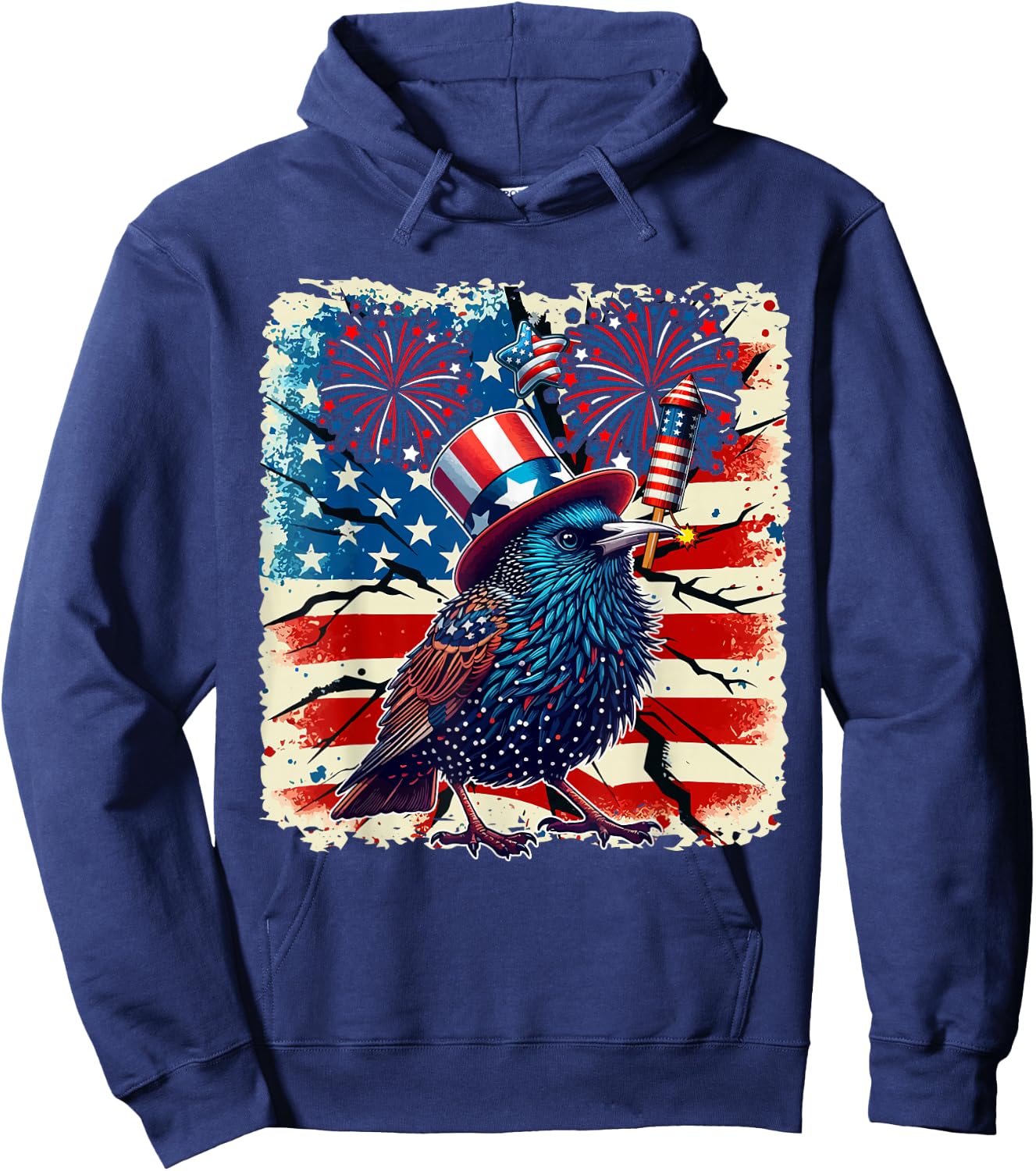 4th Of July US Flag Fireworks Starling Costume Bird Lover Hoodie - Hoodie | Navy