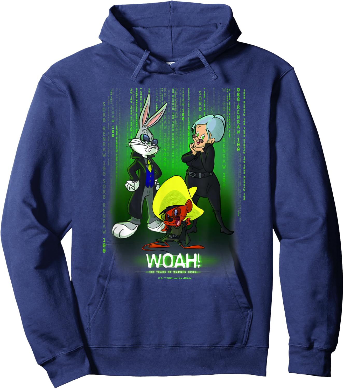 WB 100 Looney Tunes Classic Woah! Matrix Poster Hoodie - Hoodie | Navy