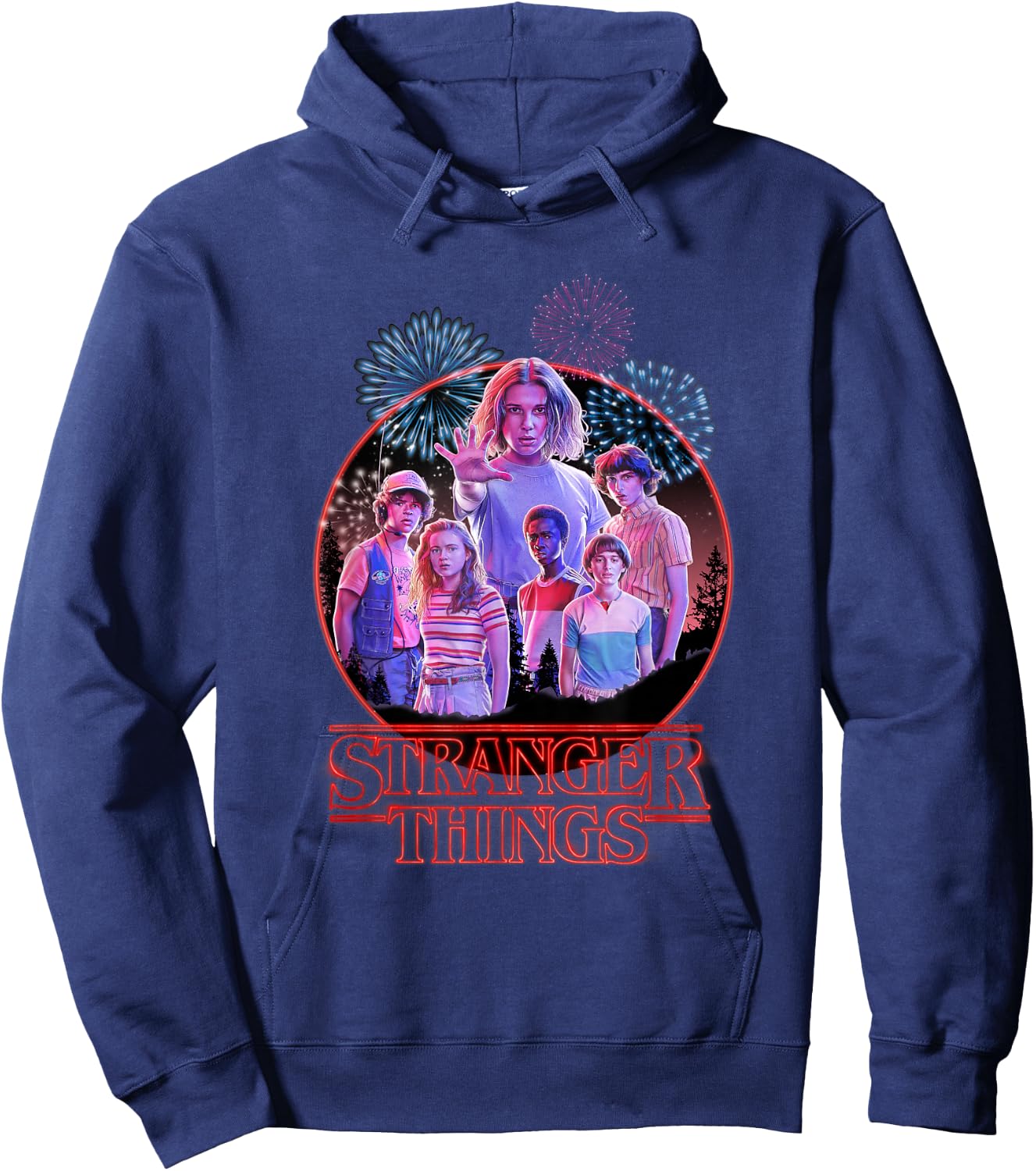Stranger Things Retro Fireworks The Party Red Logo Poster Hoodie - Hoodie | Navy