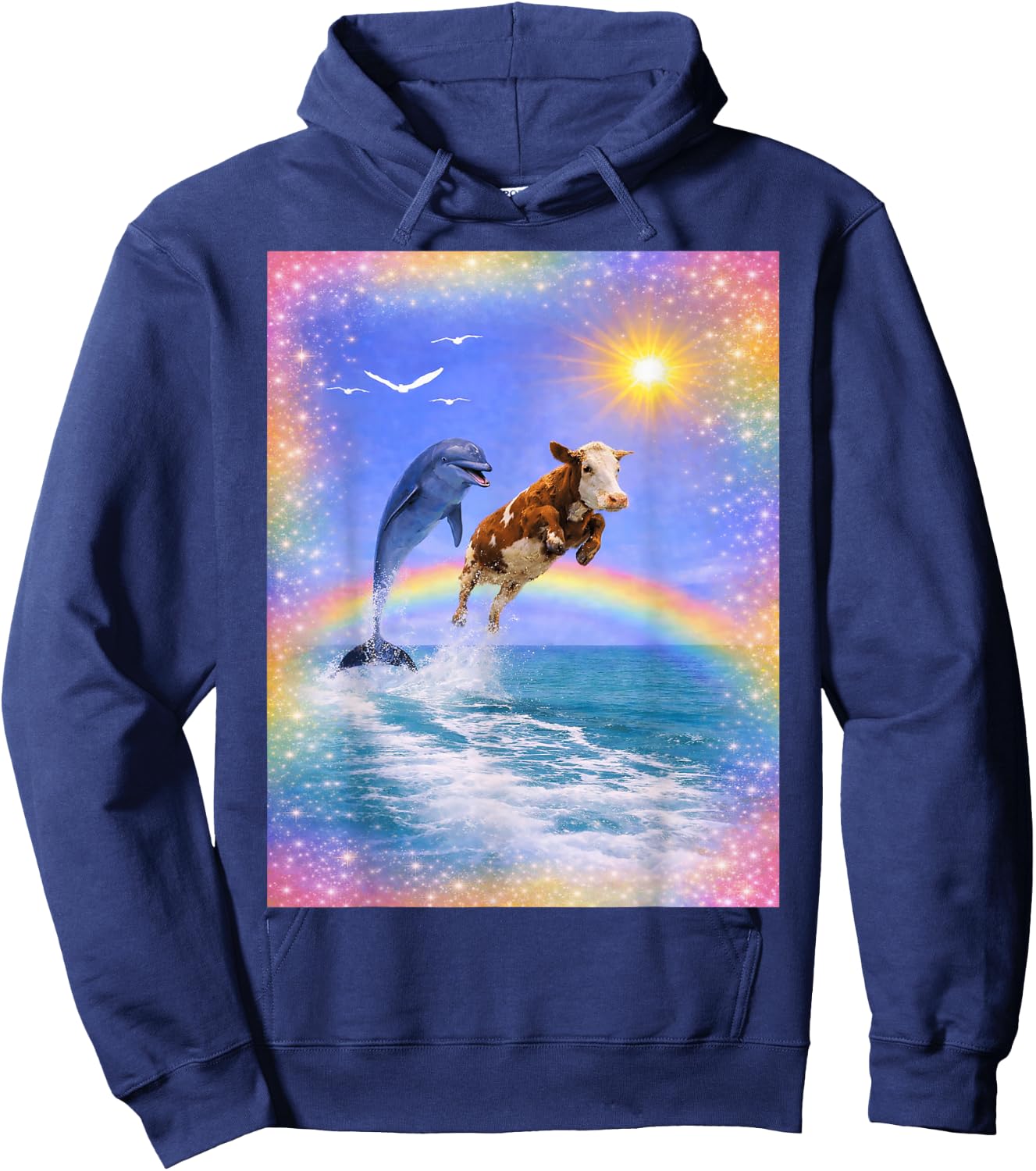 Dauphin et Vache Arc-en-Ciel Meme Hoodie - Hoodie | Navy