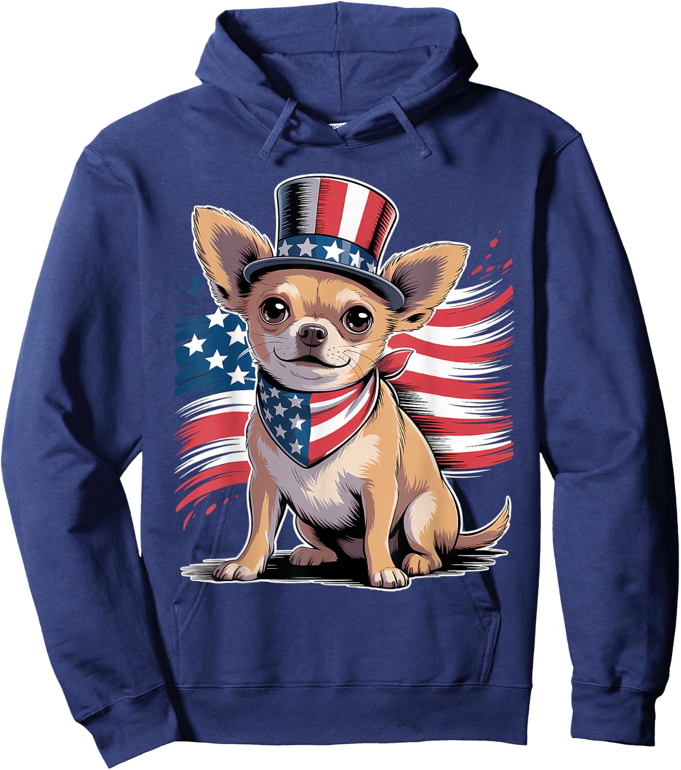 4th of July Chihuahua Dog American Flag Patriotic Women Men Hoodie - Hoodie | Navy