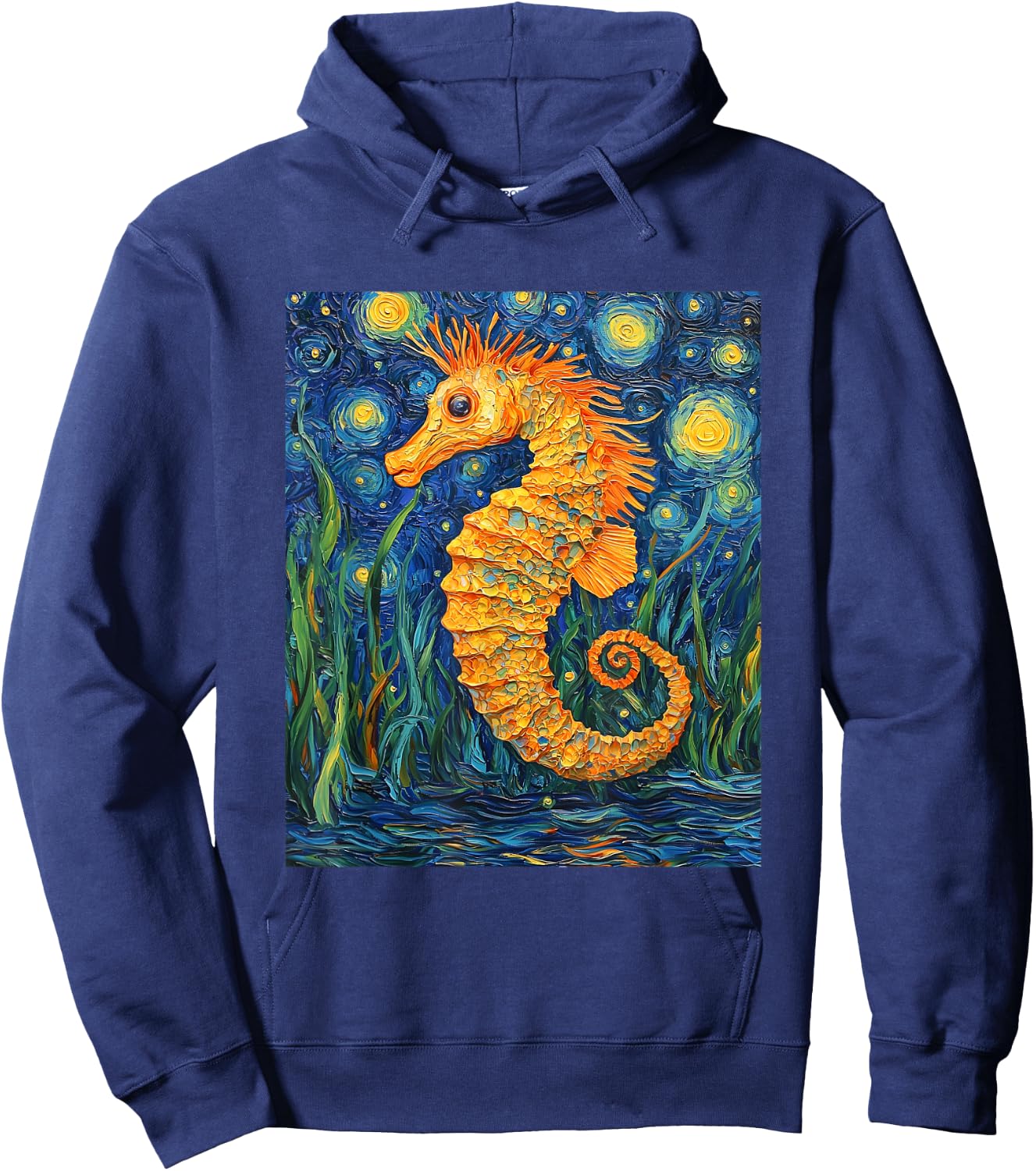 Cute Seahorse - Van Gogh Style - Starry Night Graphic Hoodie - Hoodie | Navy
