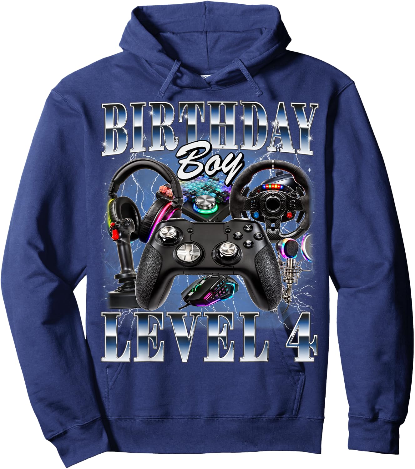 4th Birthday Boy Level 4 Video Gamer Lover 4 Year Old Hoodie - Hoodie | Navy
