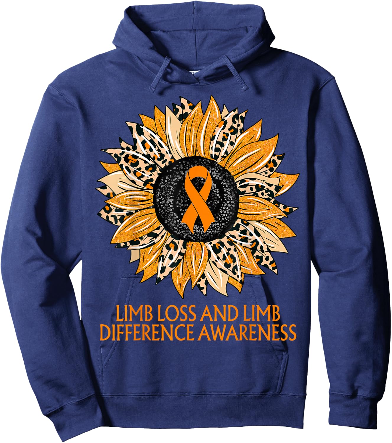 Leopard Sunflower Limb Loss and Limb Difference Awareness Hoodie - Hoodie | Navy