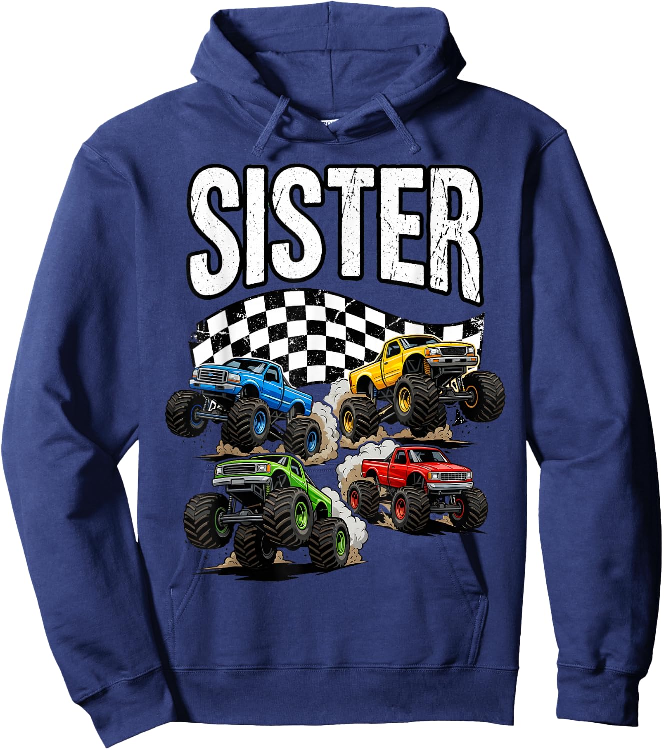 Monster Truck Sister Women Birthday Family Crew Matching Hoodie - Hoodie | Navy