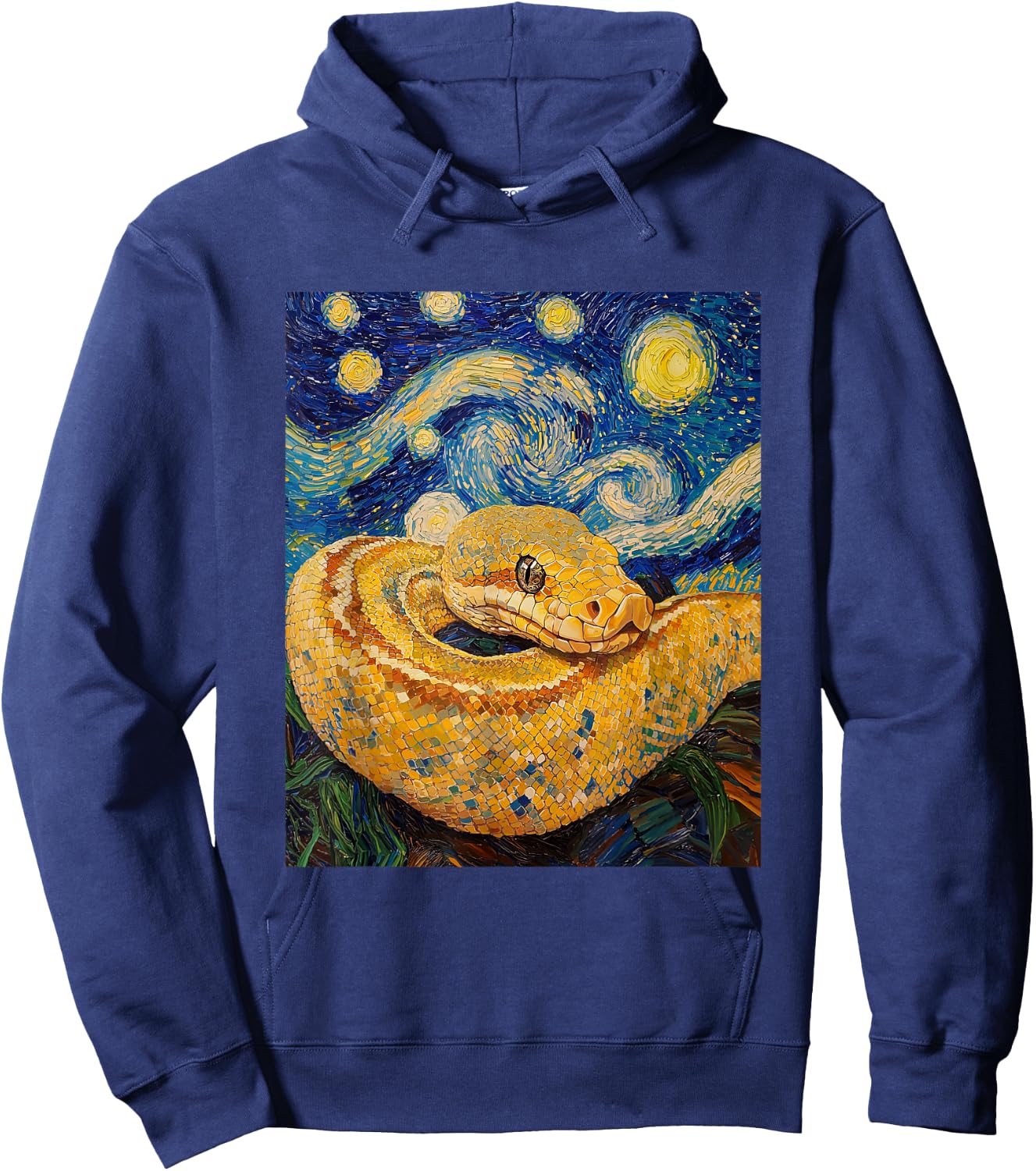 Funny Snake Reptile Van Gogh Style Starry Night Graphic Hoodie - Hoodie | Navy