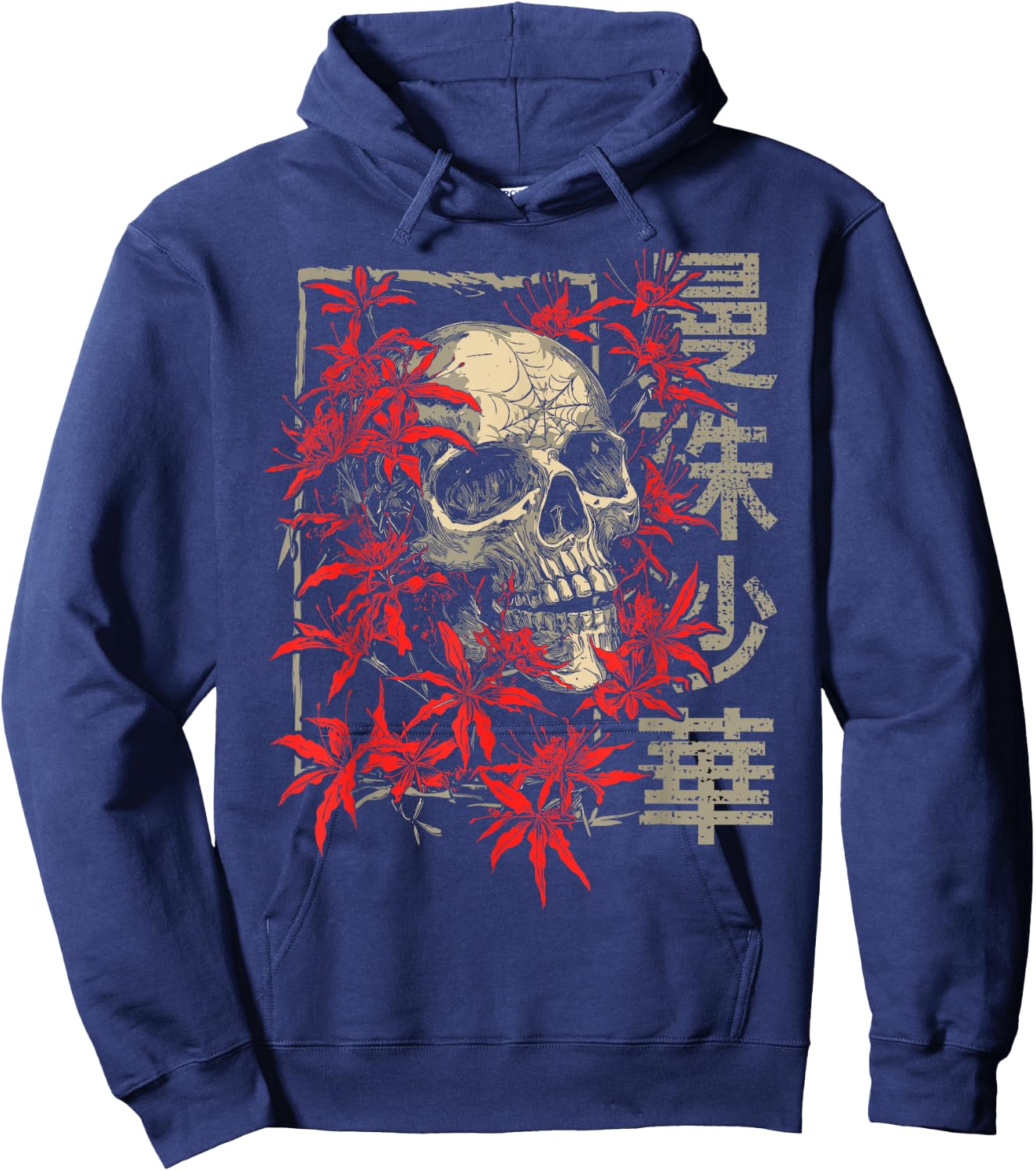 Red Spider Lily Flower Skull Skeleton Japanese Anime Otaku Hoodie - Hoodie | Navy