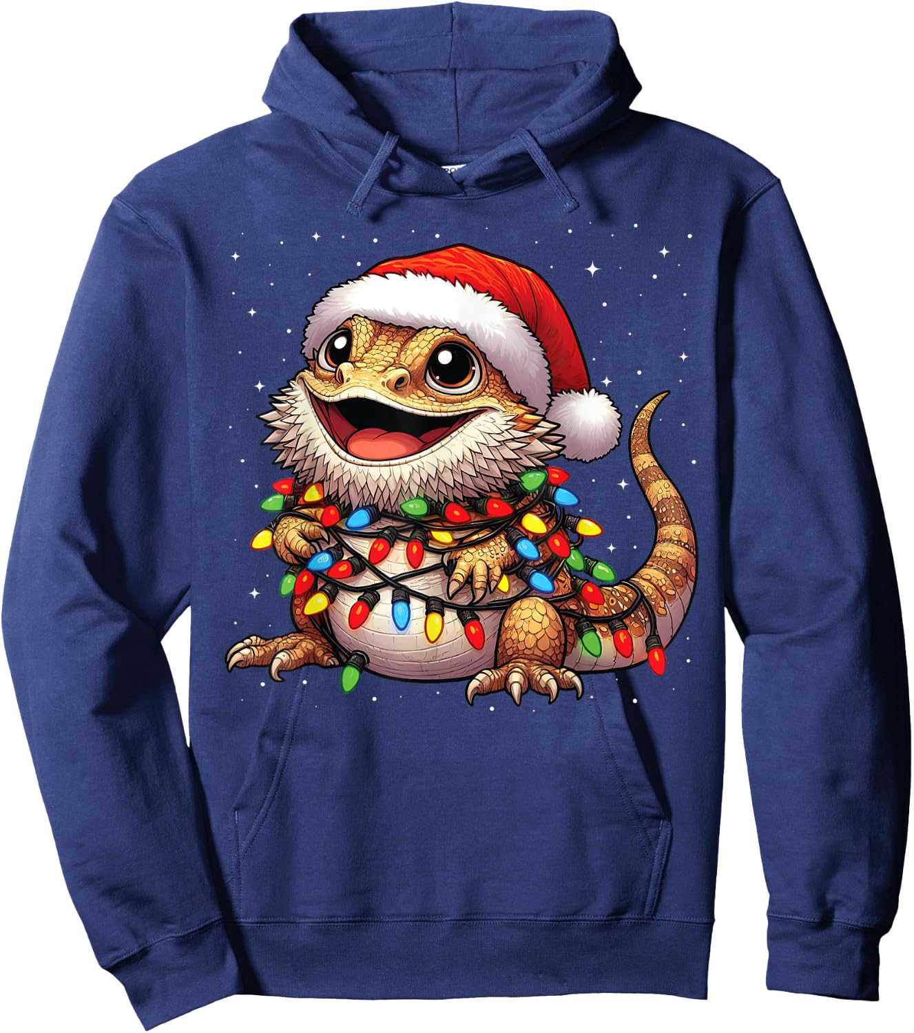 Bearded Dragon Christmas Lights Santa Hat Xmas Snow Hoodie - Hoodie | Navy