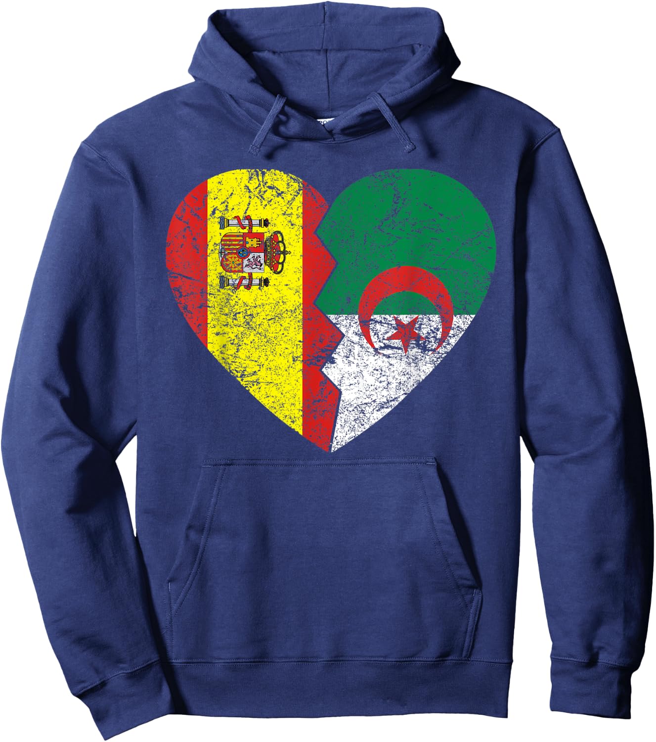 Drapeau de l'Espagne Algérie Cœur | Espagne Algérie Roots Vintage Hoodie - Hoodie | Navy
