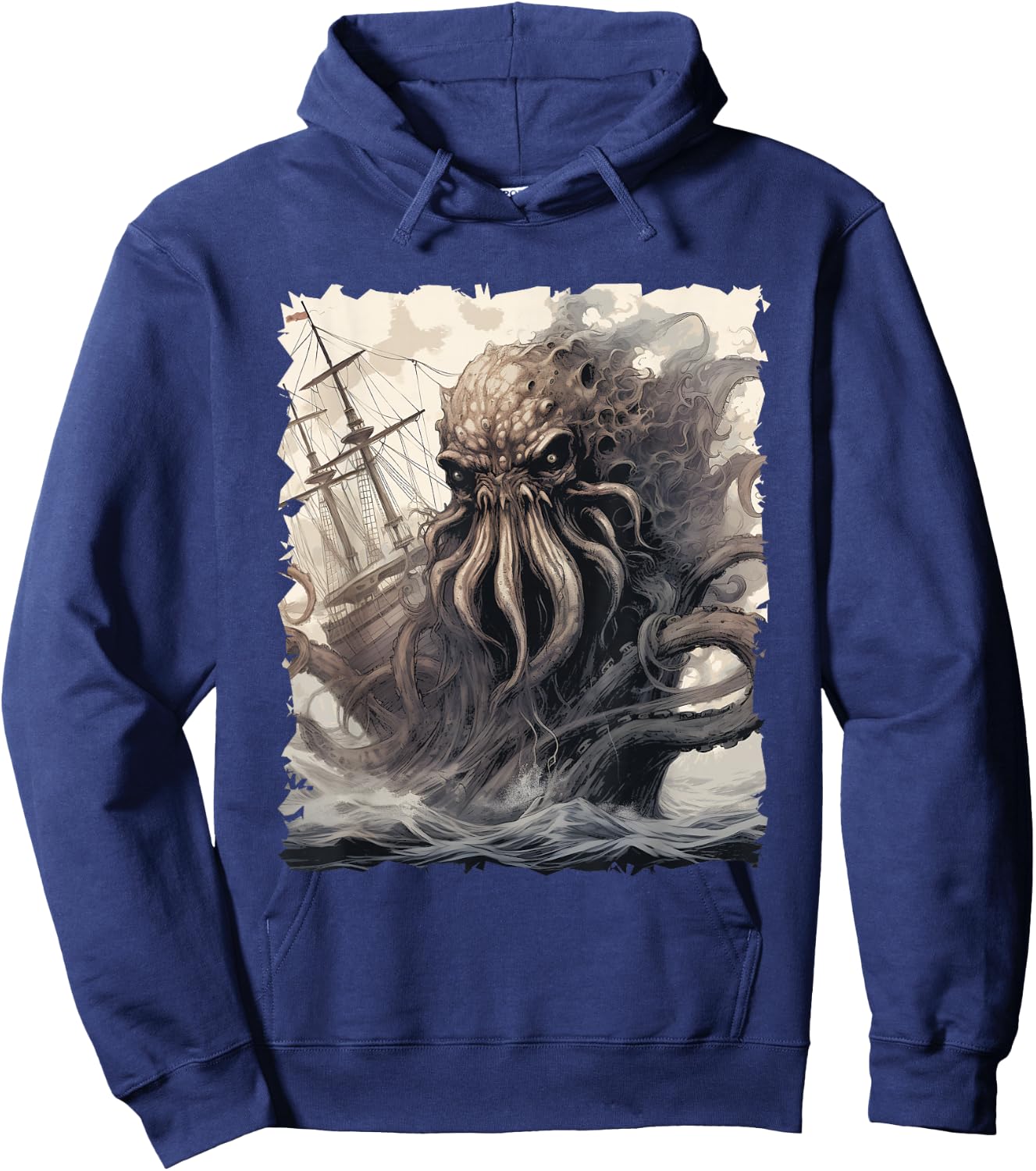 Kraken Attacking Pirate Ship Sea Monser Giant Octopus Hoodie - Hoodie | Navy