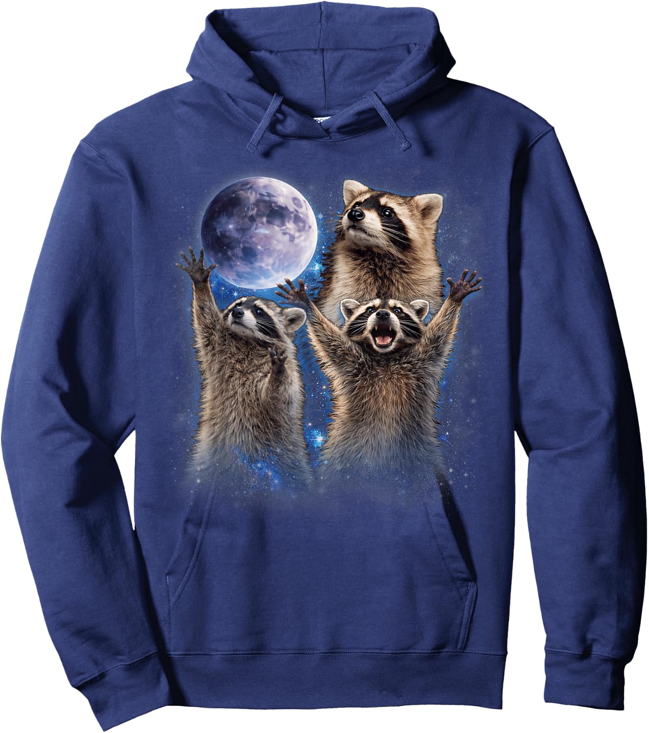 Three Racoon Howling to The Moon Funny Meme Men Women Kid Hoodie - Hoodie | Navy