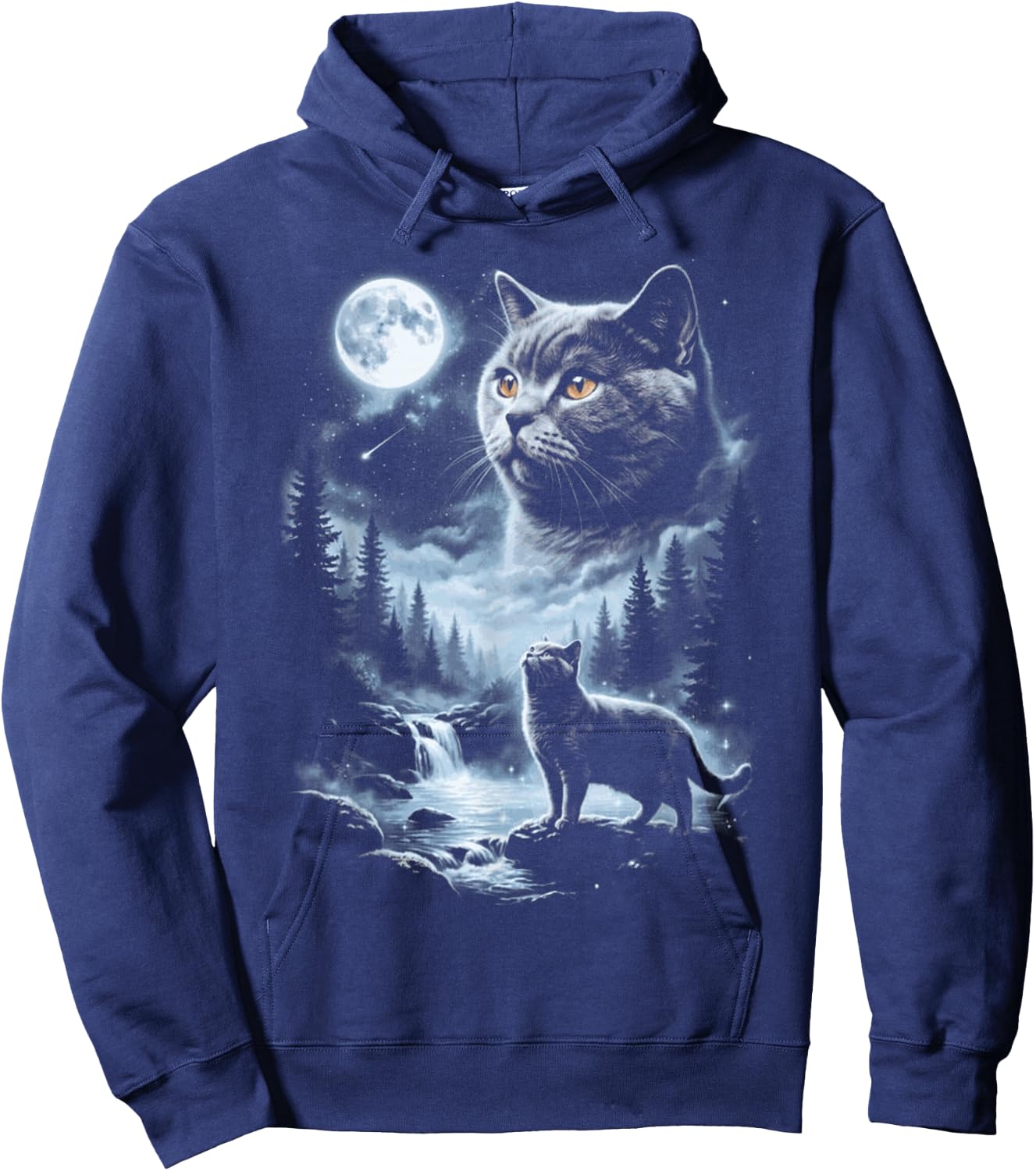 British Shorthair Cat Howling at the Moon Hoodie - Hoodie | Navy