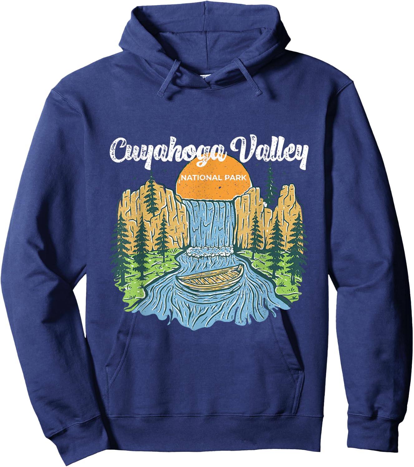 Vintage Sunset Waterfall In Cuyahoga National Park Ohio Hoodie - Hoodie | Navy