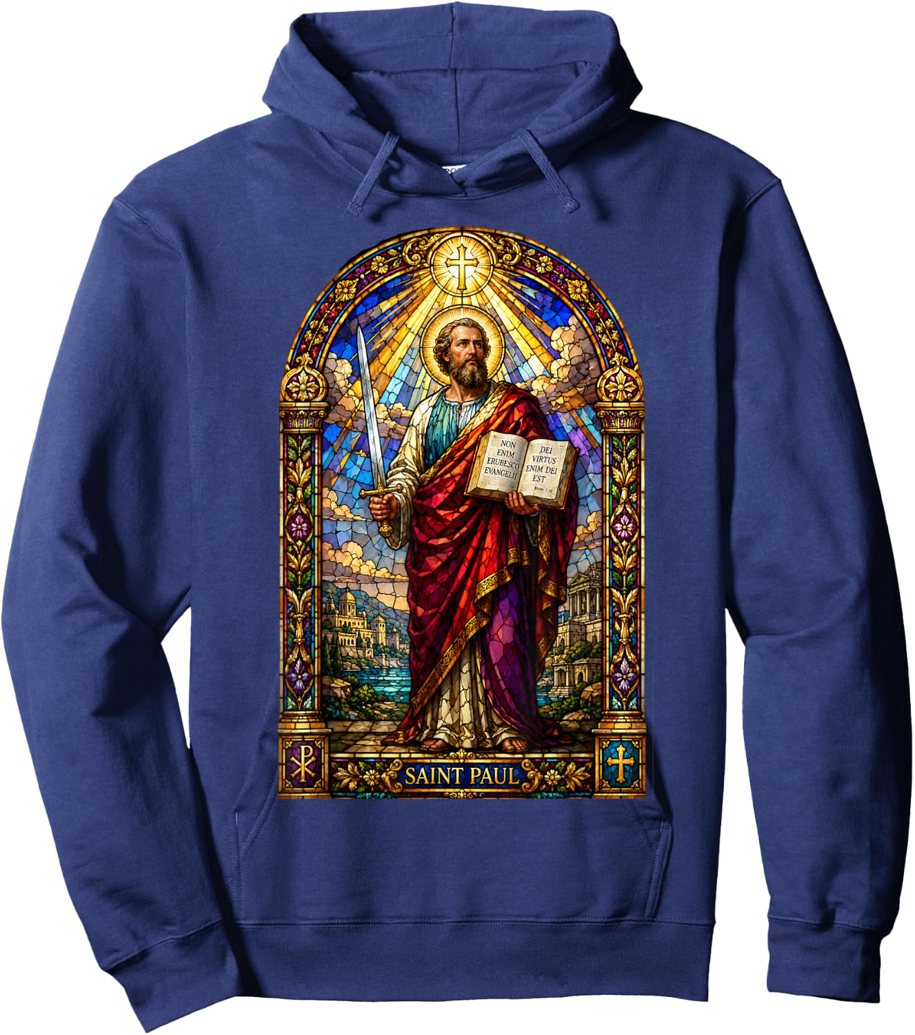 Saint Paul Apostle Sword Gothic Cathedral Mosaic Art Icon Hoodie - Hoodie | Navy