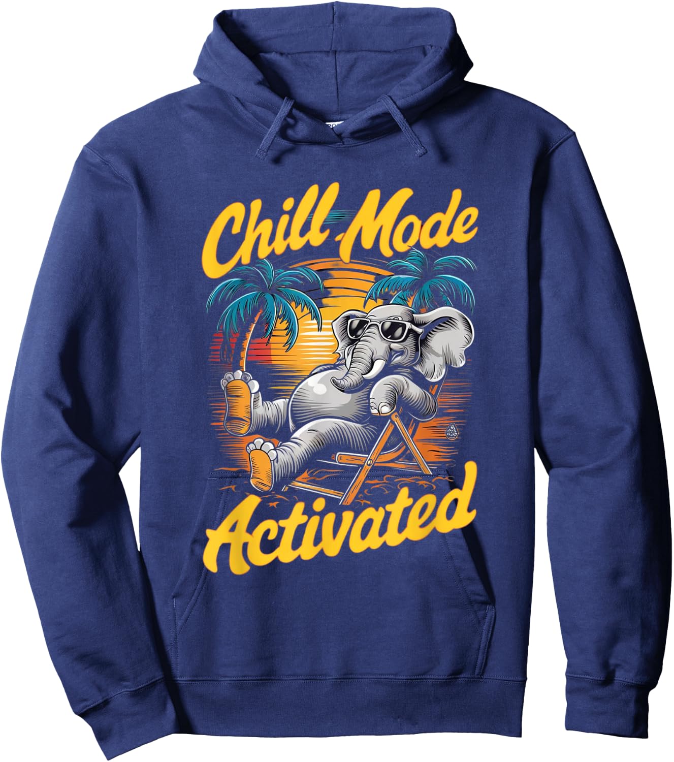 Elephant activated in cold mode with glasses on the beach , Black, S Hoodie - Hoodie | Navy