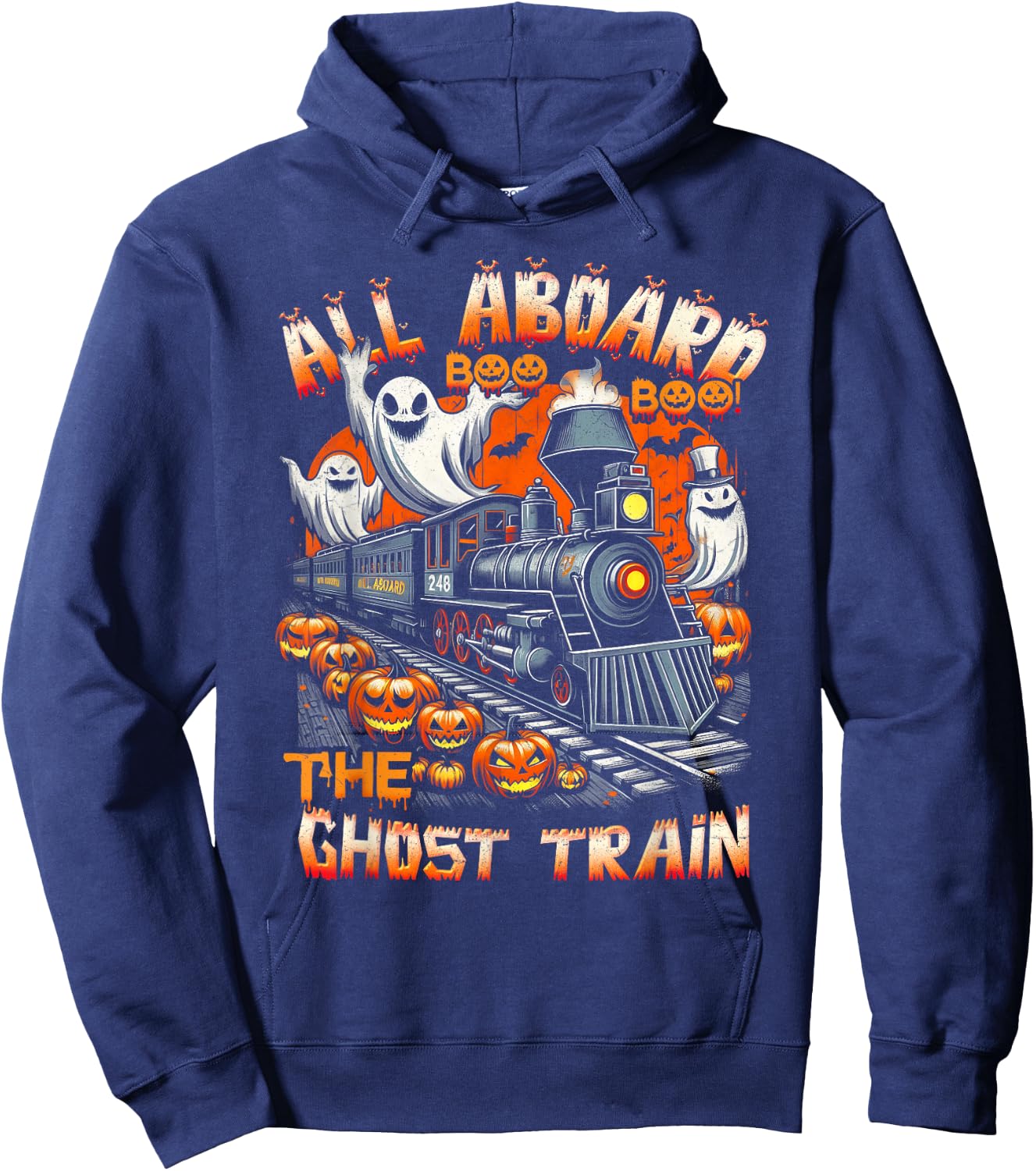 Halloween Ghost Train ChooChoo Locomotive Aboard Railroad Hoodie - Hoodie | Navy