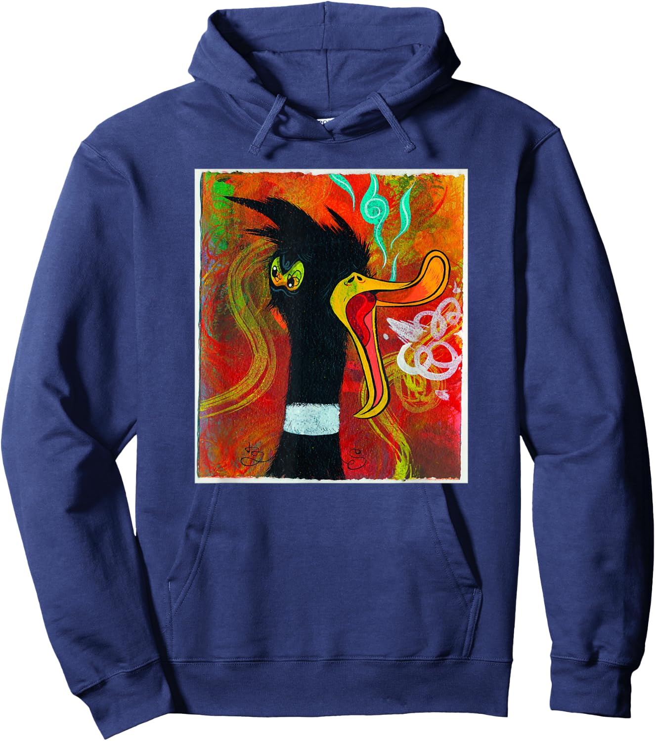 WB100 Looney Tunes Daffy Duck Picasso Side Eye Art Hoodie - Hoodie | Navy