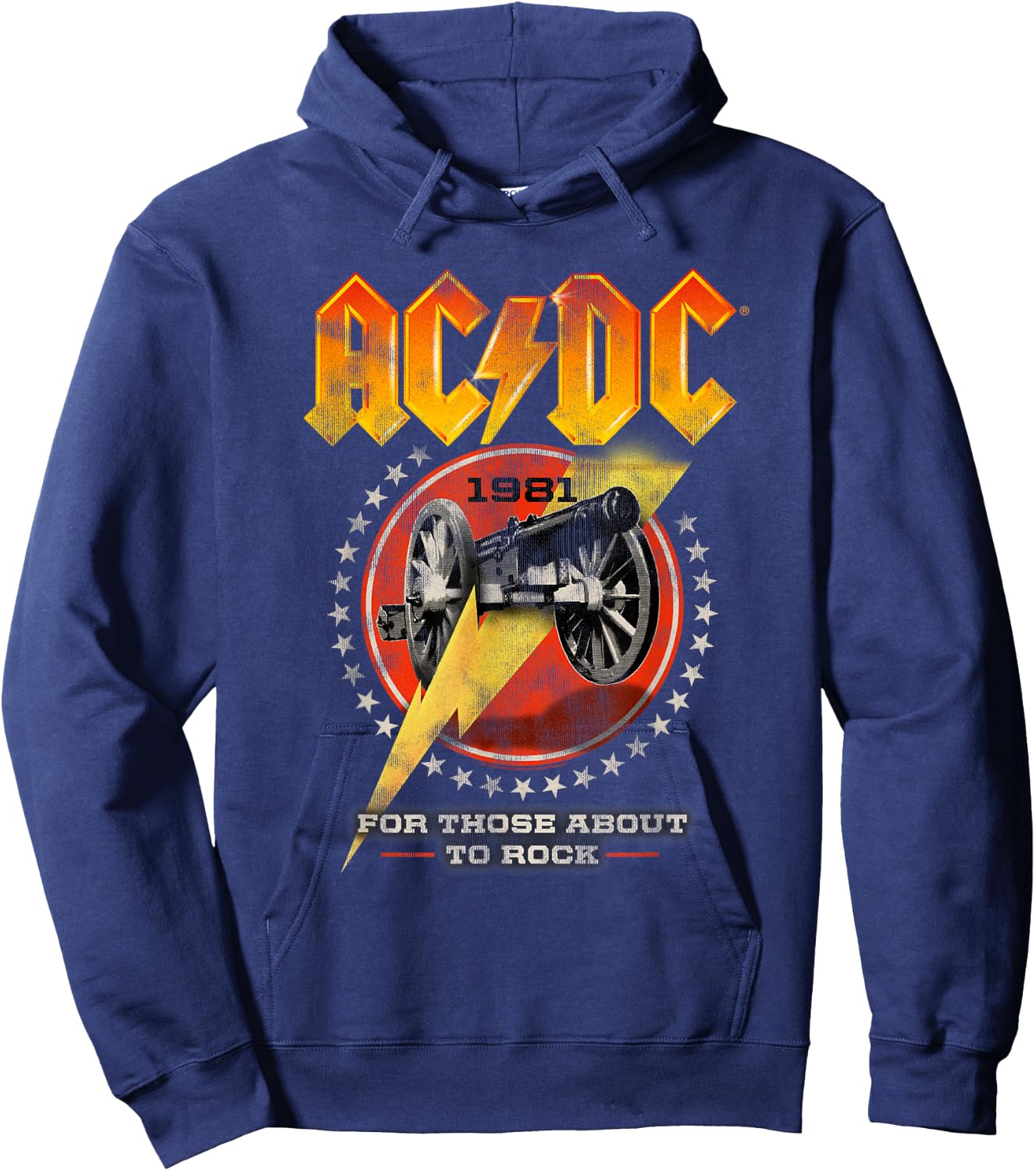 AC/DC For Those About To Rock Distressed Cannon And Stars Hoodie - Hoodie | Navy