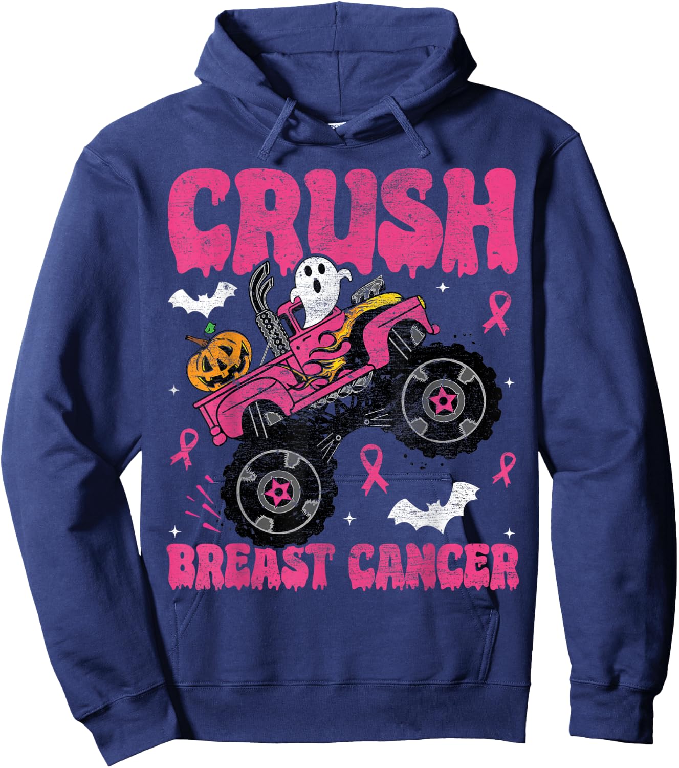 Crush Breast Cancer Awareness Monster Truck Halloween kids Hoodie - Hoodie | Navy