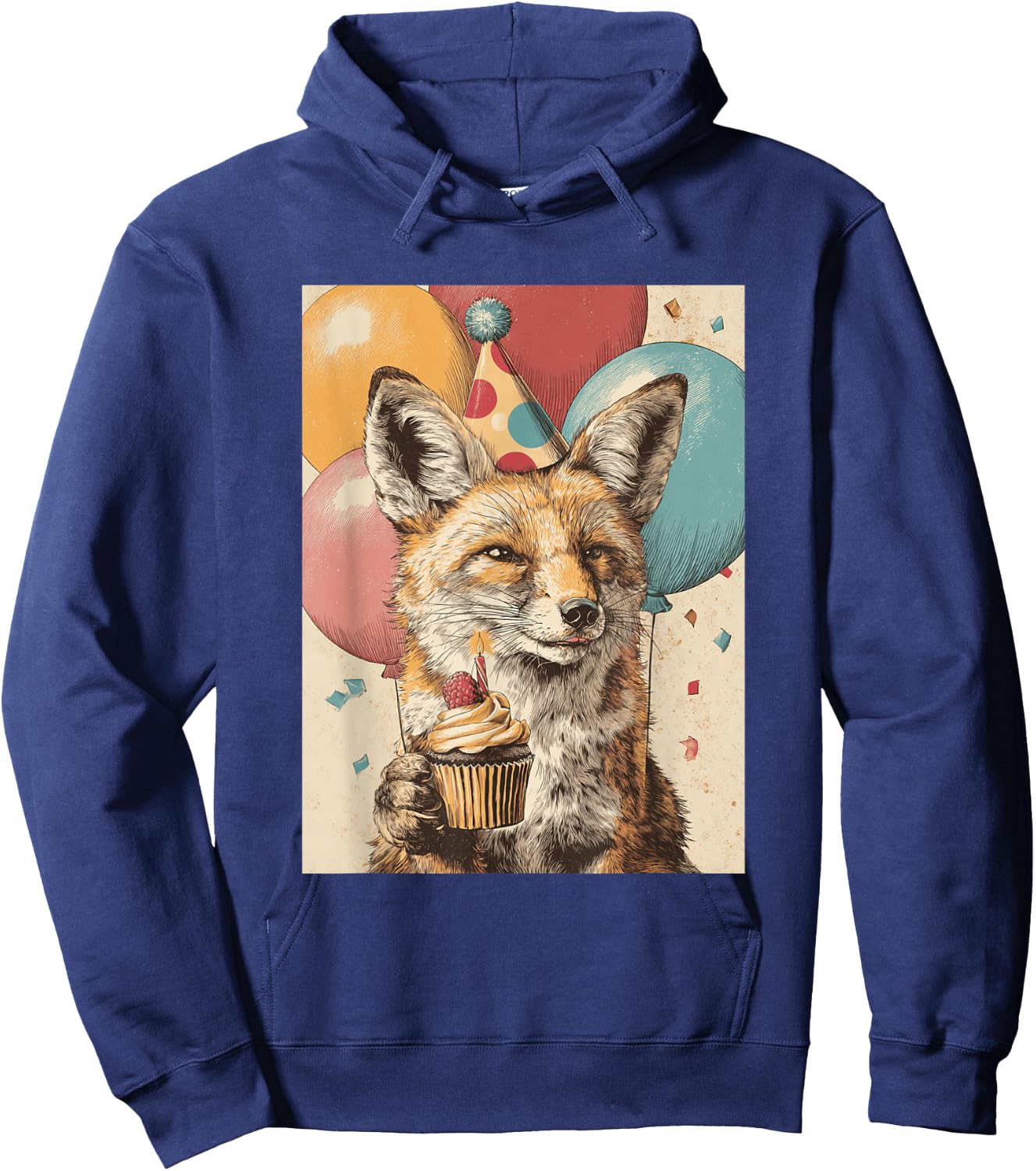 Coyote Retro Art Print Birthday Party Balloons & Cupcake Hoodie - Hoodie | Navy