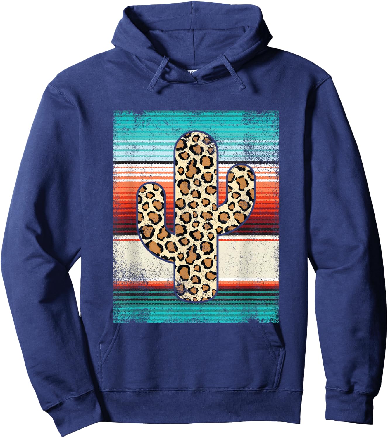 Funny Western Cactus Leopard Cheetah Print Turquoise Serape Hoodie - Hoodie | Navy