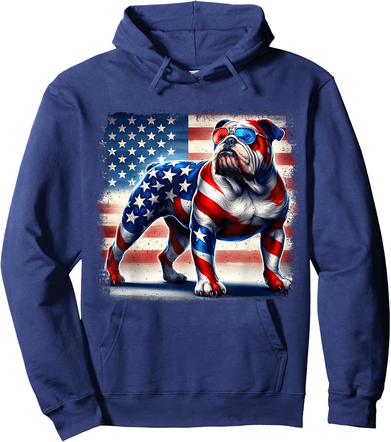 English Bulldog Dog 4th of July USA American Flag Patriotic Women Kids Hoodie - Hoodie | Navy