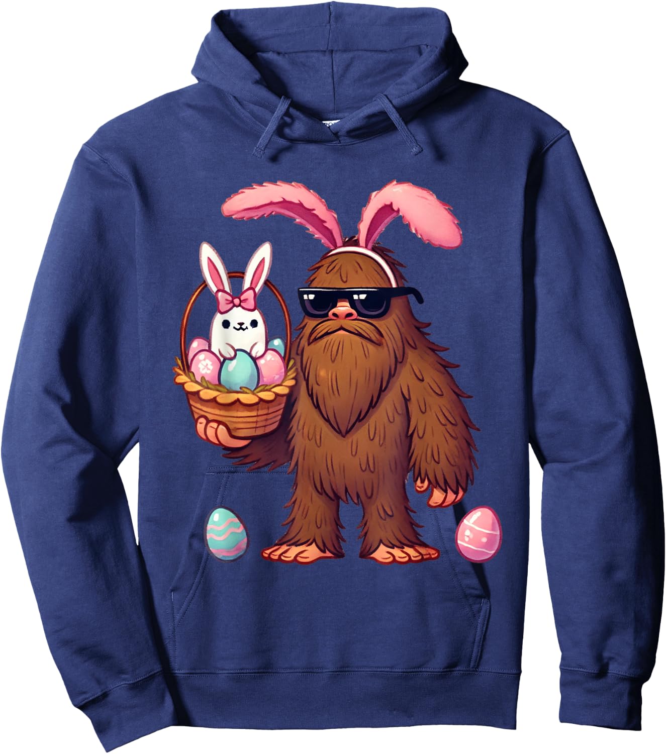 Bigfoot Sasquatch Bunny Easter Eggs Retro Men Boys Kids Cute Hoodie - Hoodie | Navy
