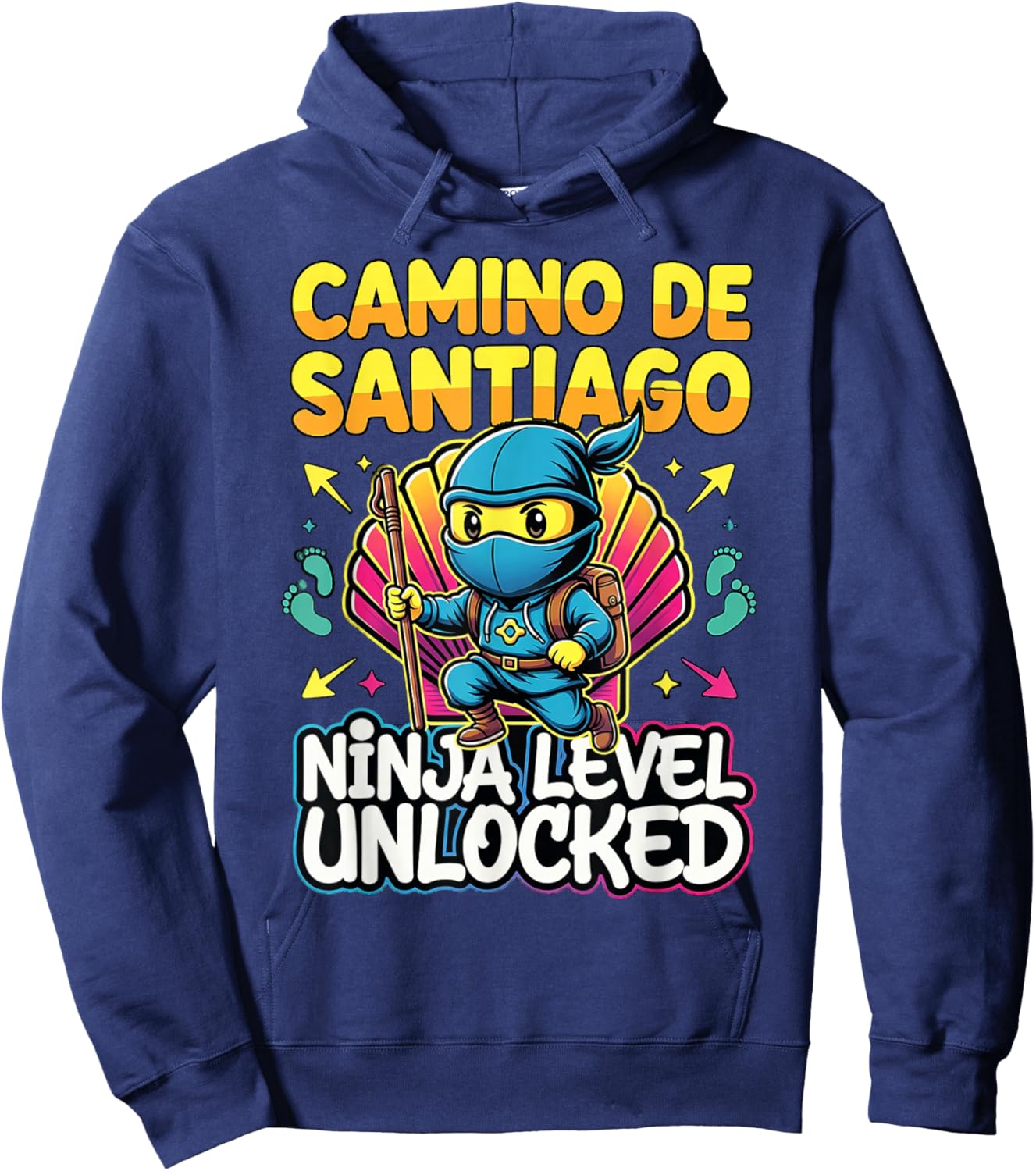 Camino de Santiago Ninja Level Unlocked Funny Cartoon Style Hoodie - Hoodie | Navy