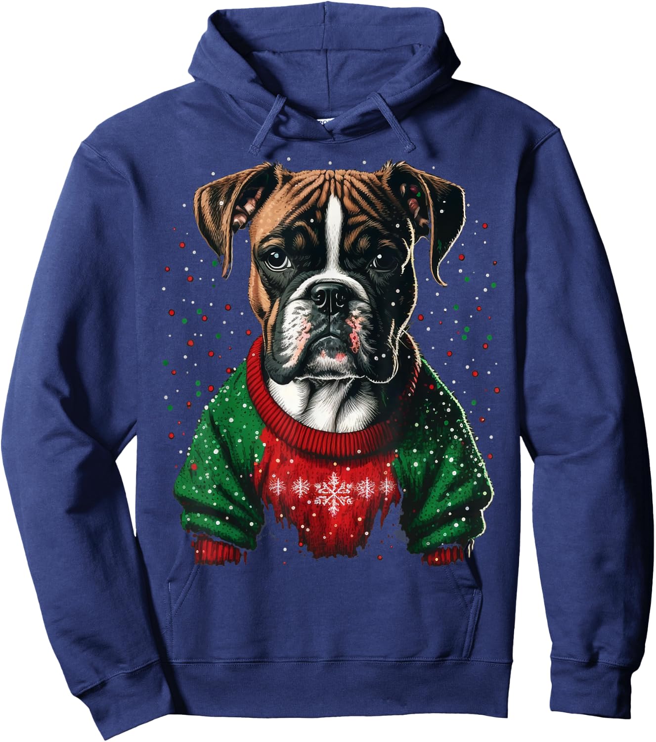 Xmas Boxer Dog Santa on Christmas Boxer Dog Women Kids Hoodie - Hoodie | Navy