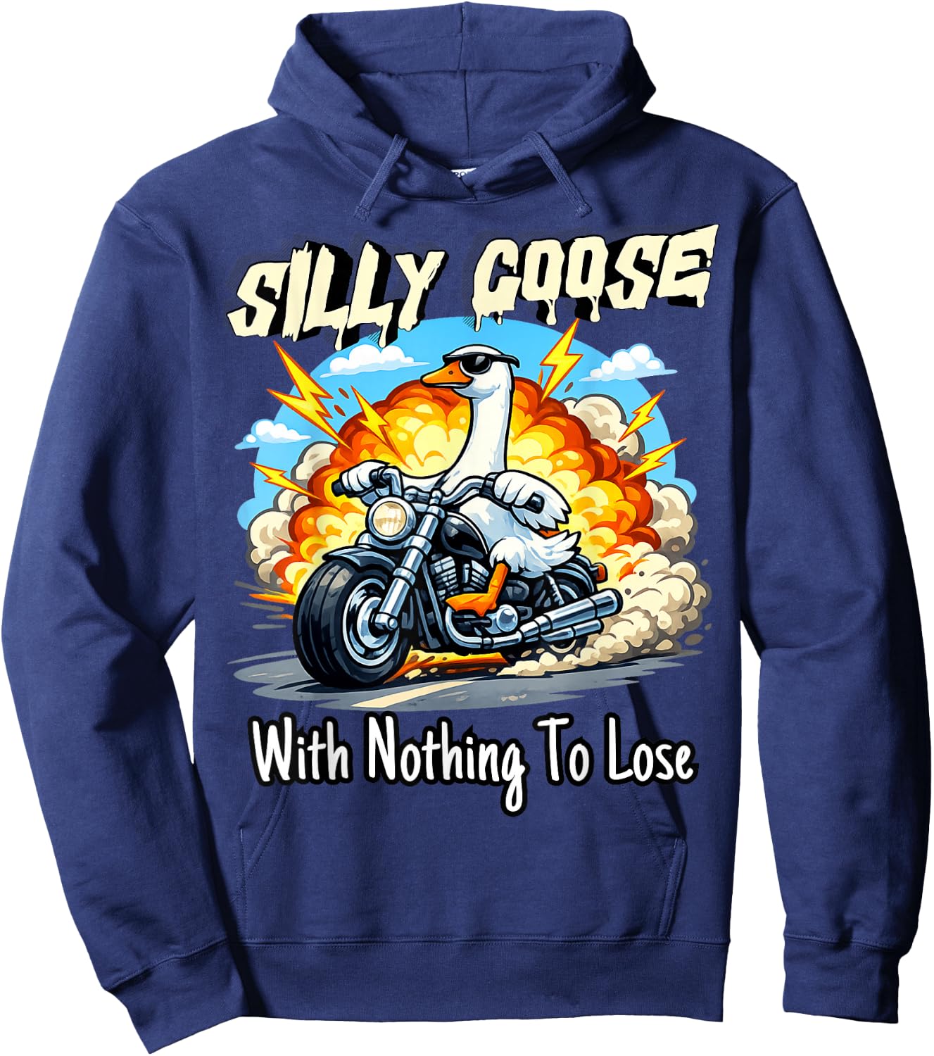 Silly Funny Goose with Nothing to Lose Chaos Goose Hoodie - Hoodie | Navy