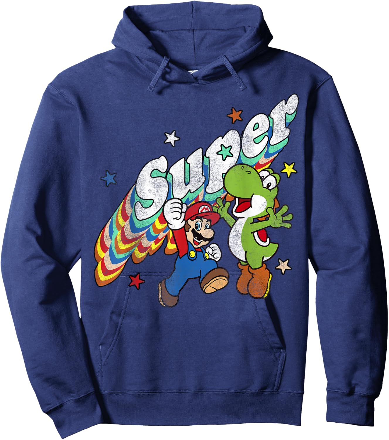 Super Mario Yoshi Mario Rainbow 3D Star Graphic Hoodie - Hoodie | Navy