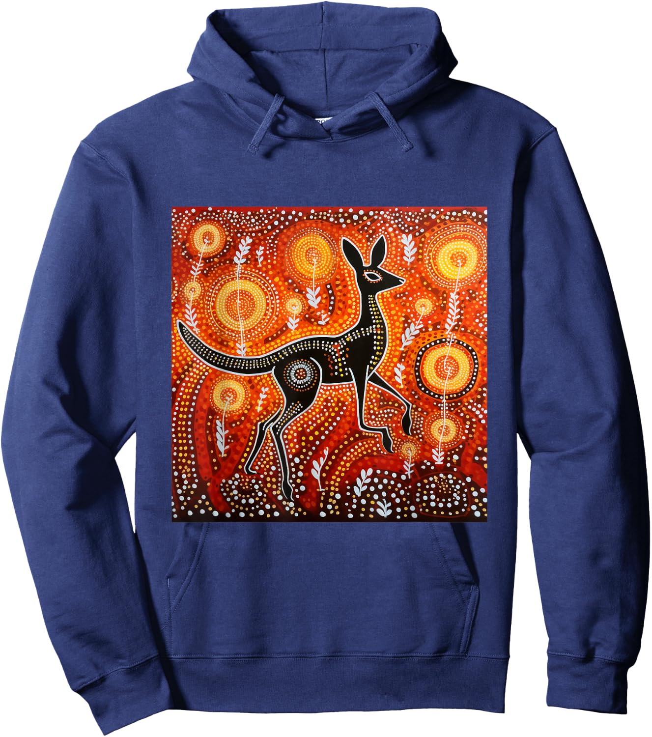 Australian Aboriginal Dot Painting Kangaroo Hoodie - Hoodie | Navy