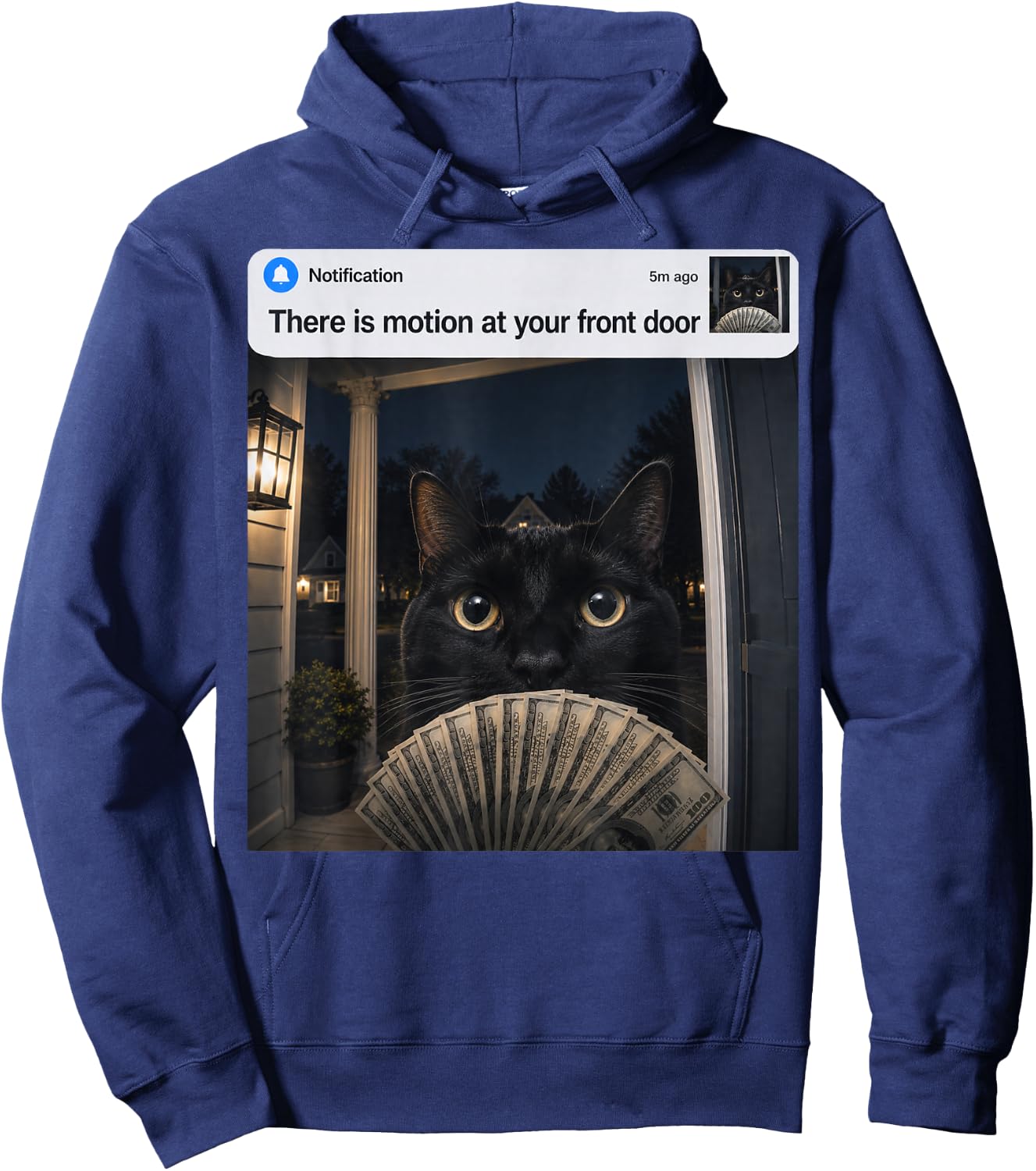There is Motion at Your Front Door Funny Black Cat Meme Hoodie - Hoodie | Navy