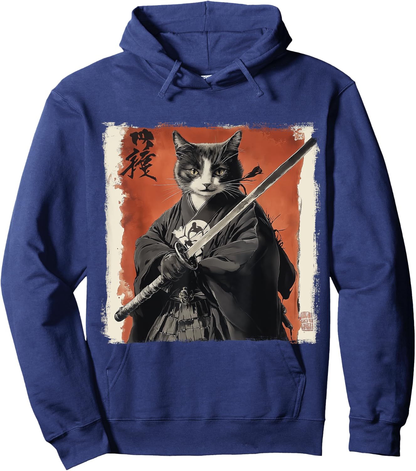 Japanese Samurai Cat Ukiyo-e Warrior Art Japan Vintage Hoodie - Hoodie | Navy