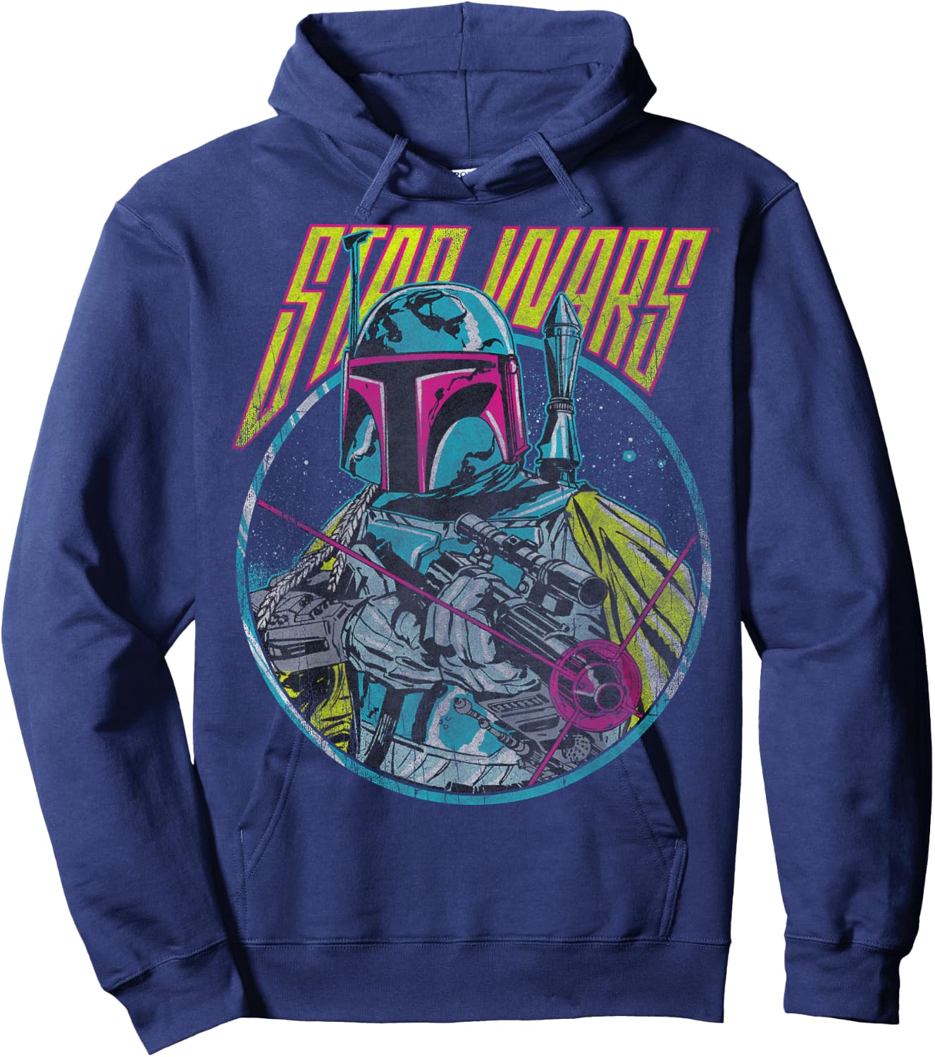 Star Wars Boba Fett Neon Blaster Vintage Disney+ Hoodie - Hoodie | Navy