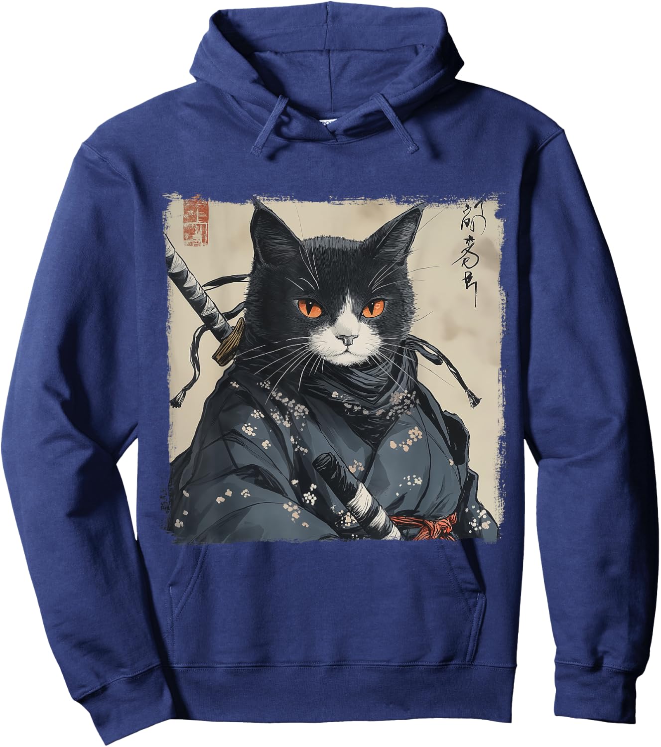 Japanese Samurai Cat Ukiyo-e Warrior Art Japan Vintage Hoodie - Hoodie | Navy