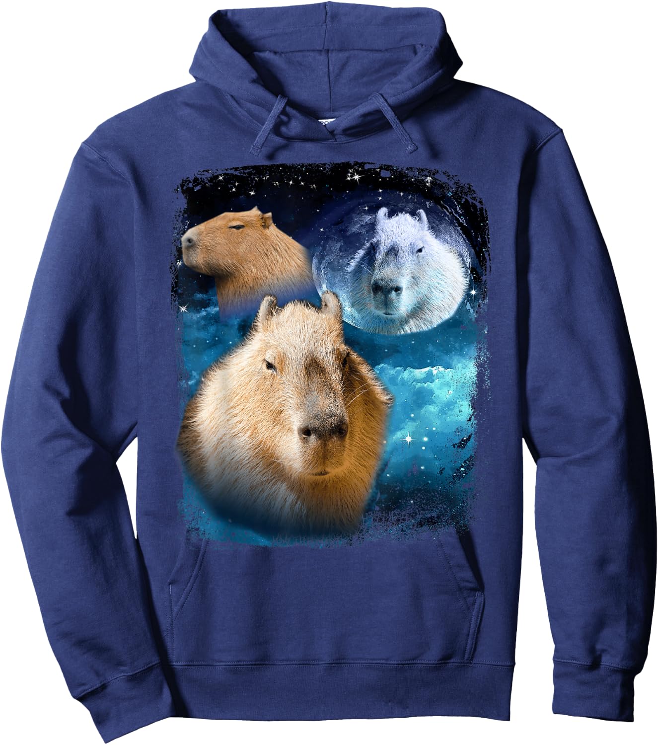 Capybaras howling at the Moon Funny Capybara Meme Vintage Hoodie - Hoodie | Navy