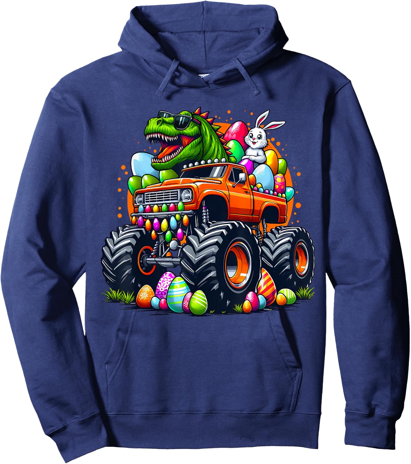 Funny Easter T-Rex Bunny Dinosaur Monster Truck Dino Easter Hoodie - Hoodie | Navy